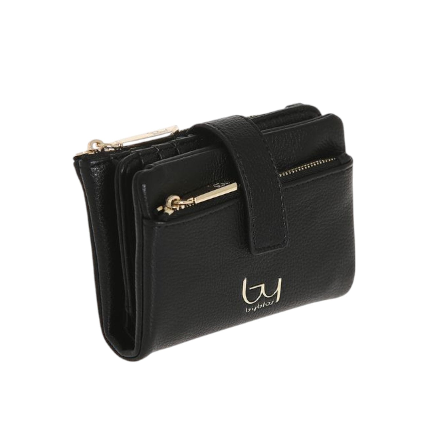 By Byblos Portafoglio Medio Donna in Ecopelle Nera con Linguetta e Bottone