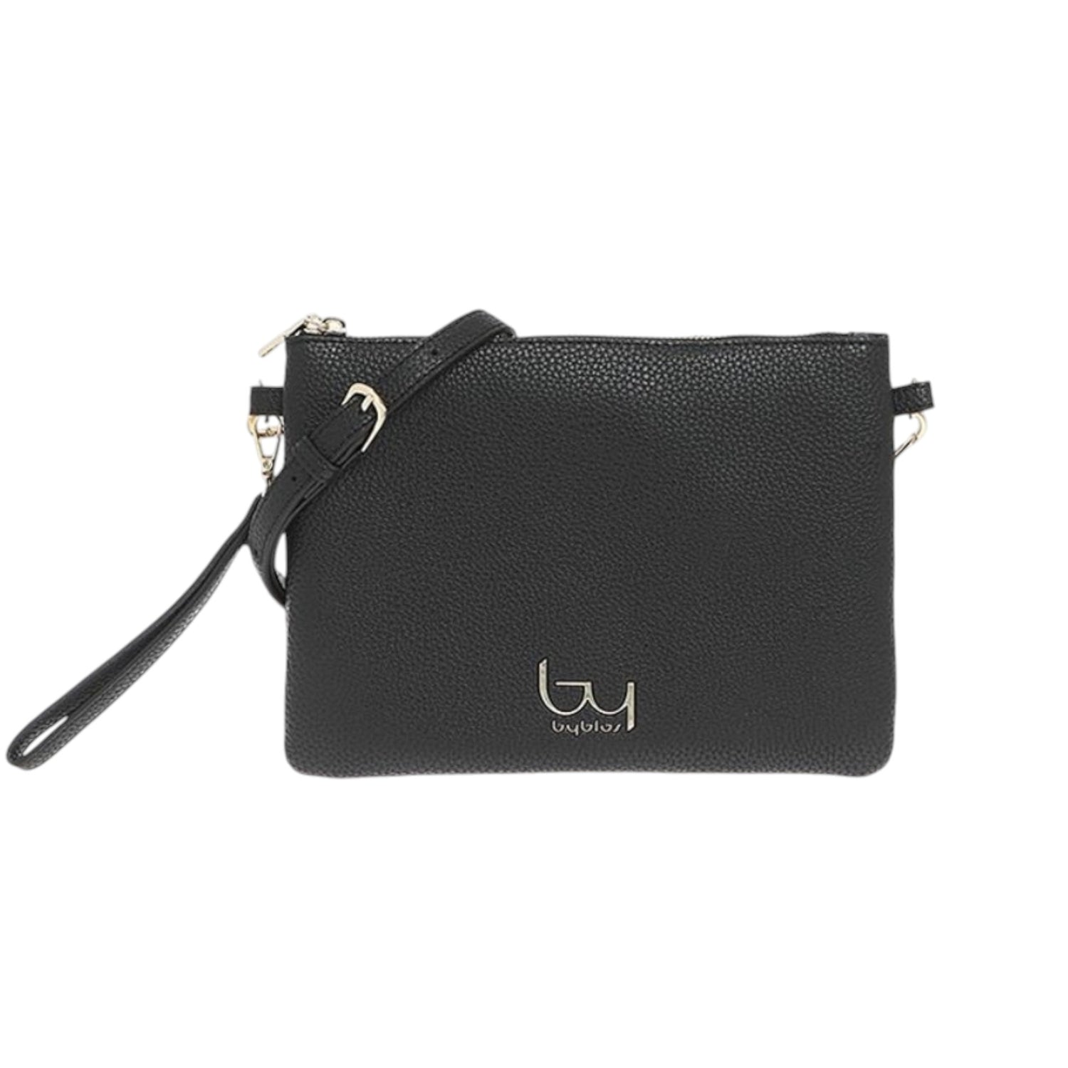 By Byblos Pochette Donna in Ecopelle Martellata Nera con Polsino e Tracolla