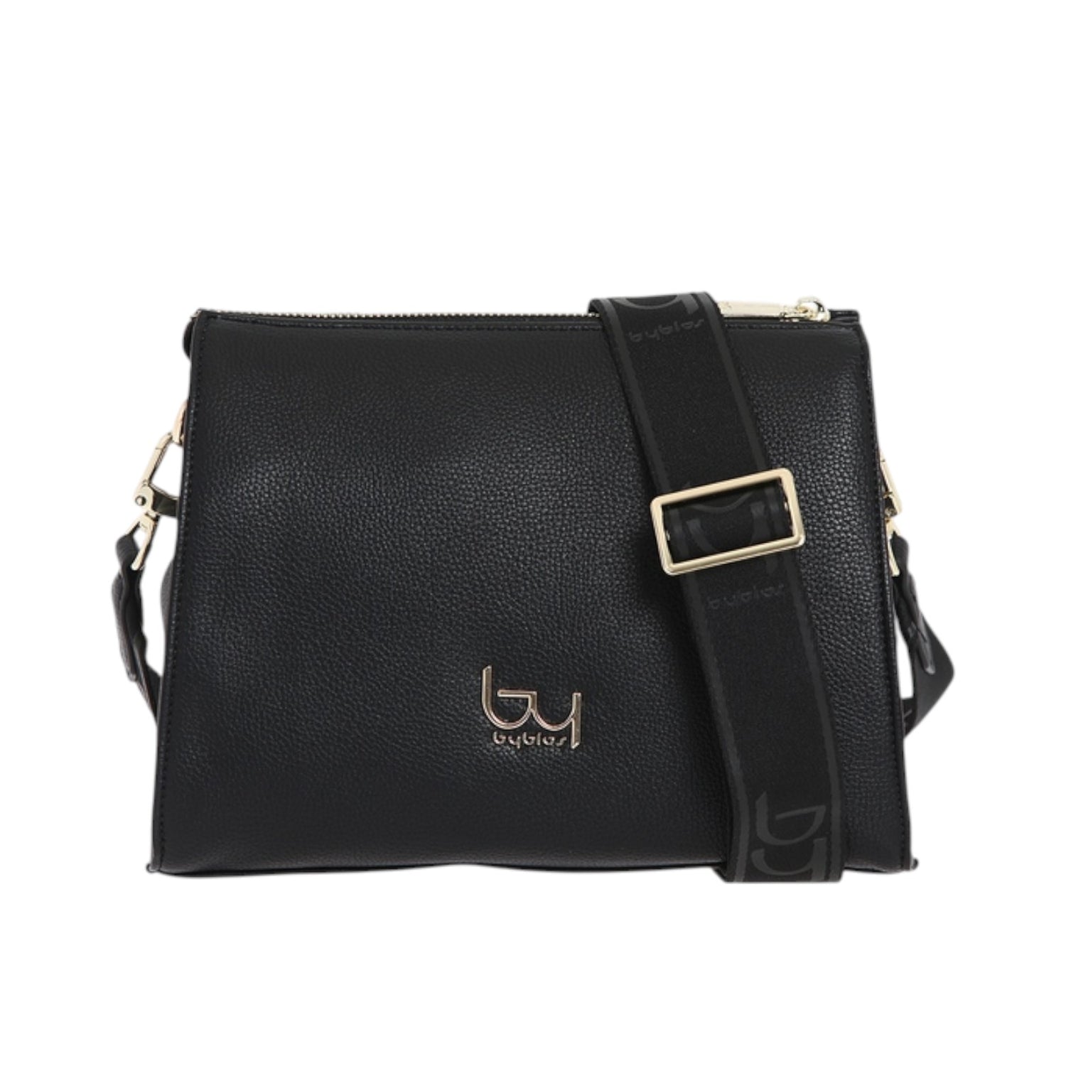 By Byblos Borsa a Tracolla Donna in Ecopelle Martellata Nera con Tracolla in Tessuto