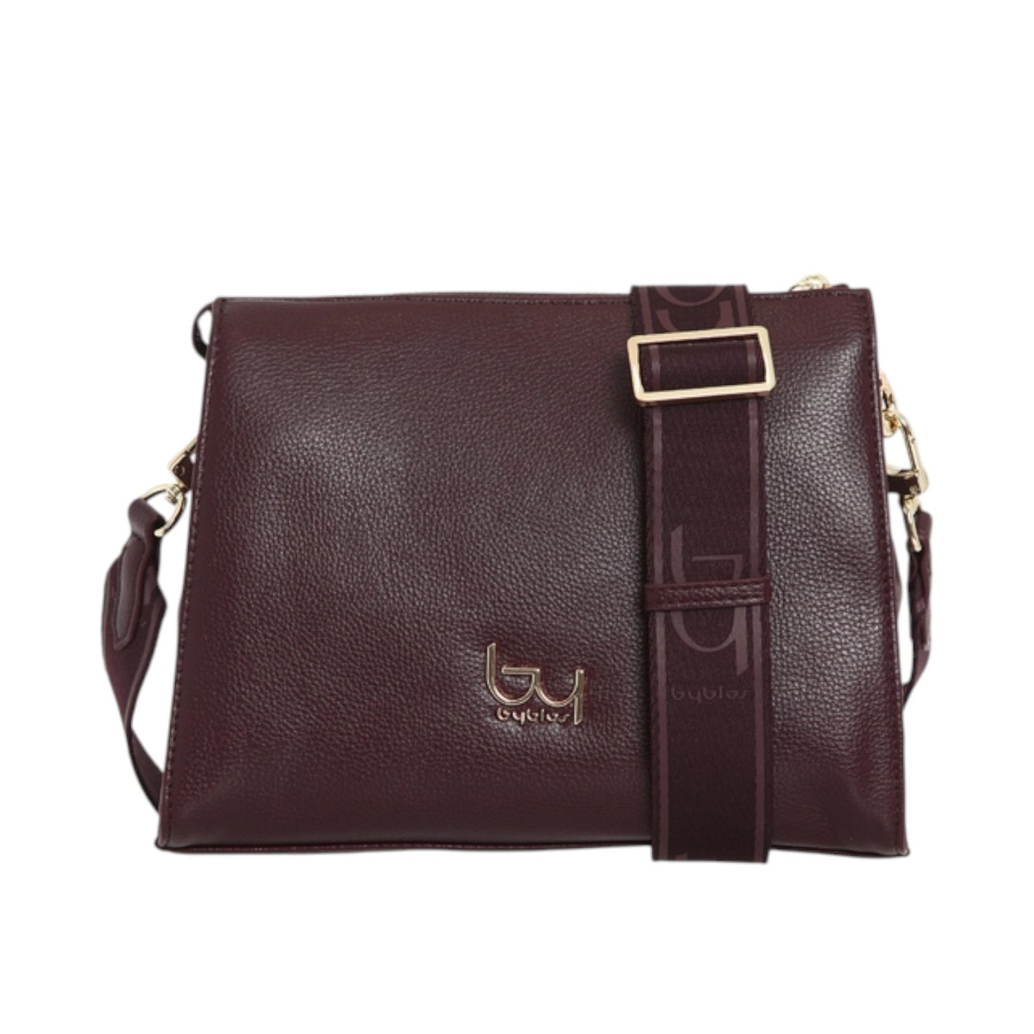 By Byblos Borsa a Tracolla Donna in Ecopelle Martellata Prugna con Tracolla in Tessuto