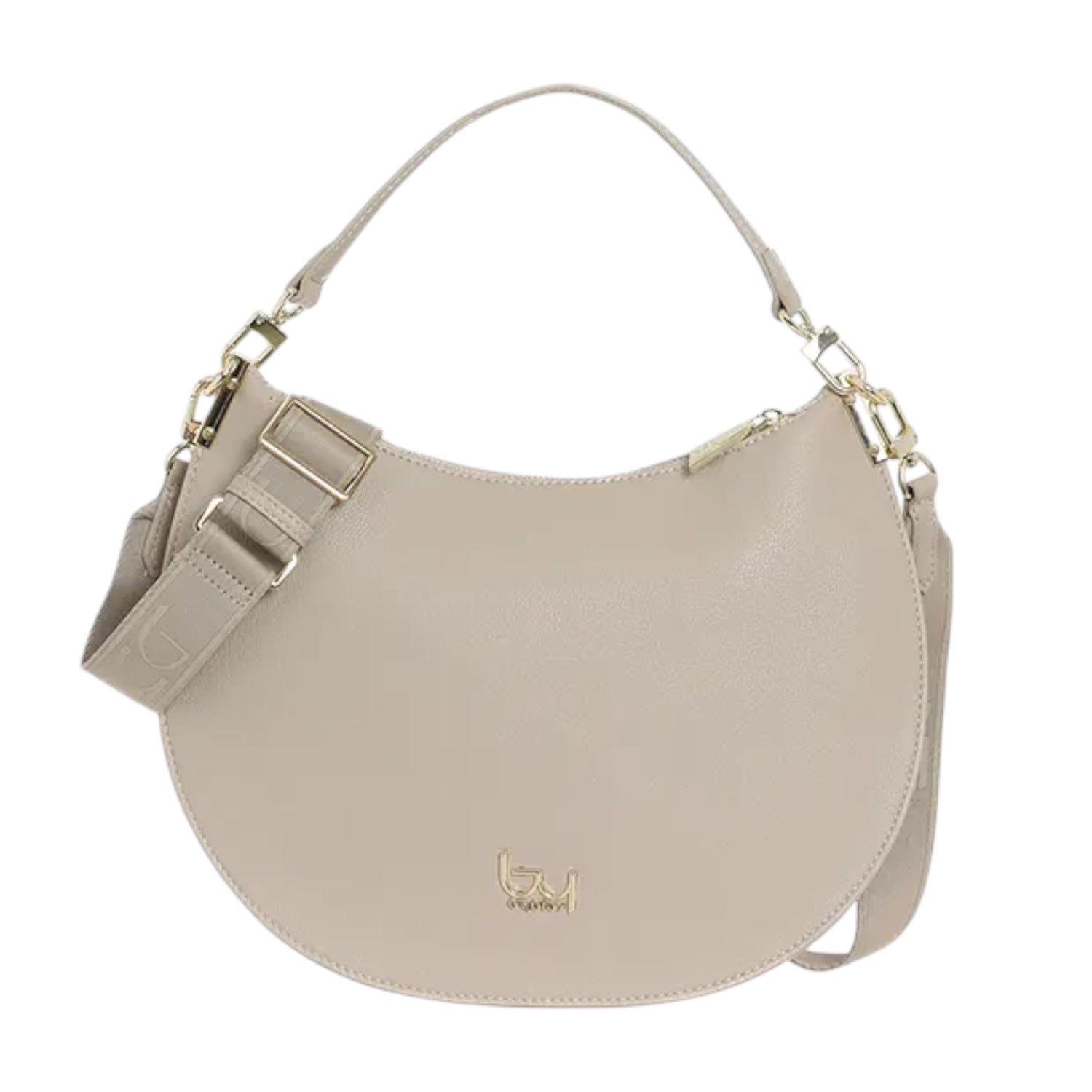 By Byblos Borsa a Spalla Mezzaluna Donna in Ecopelle Martellata Ghiaccio con Tracolla in Tessuto