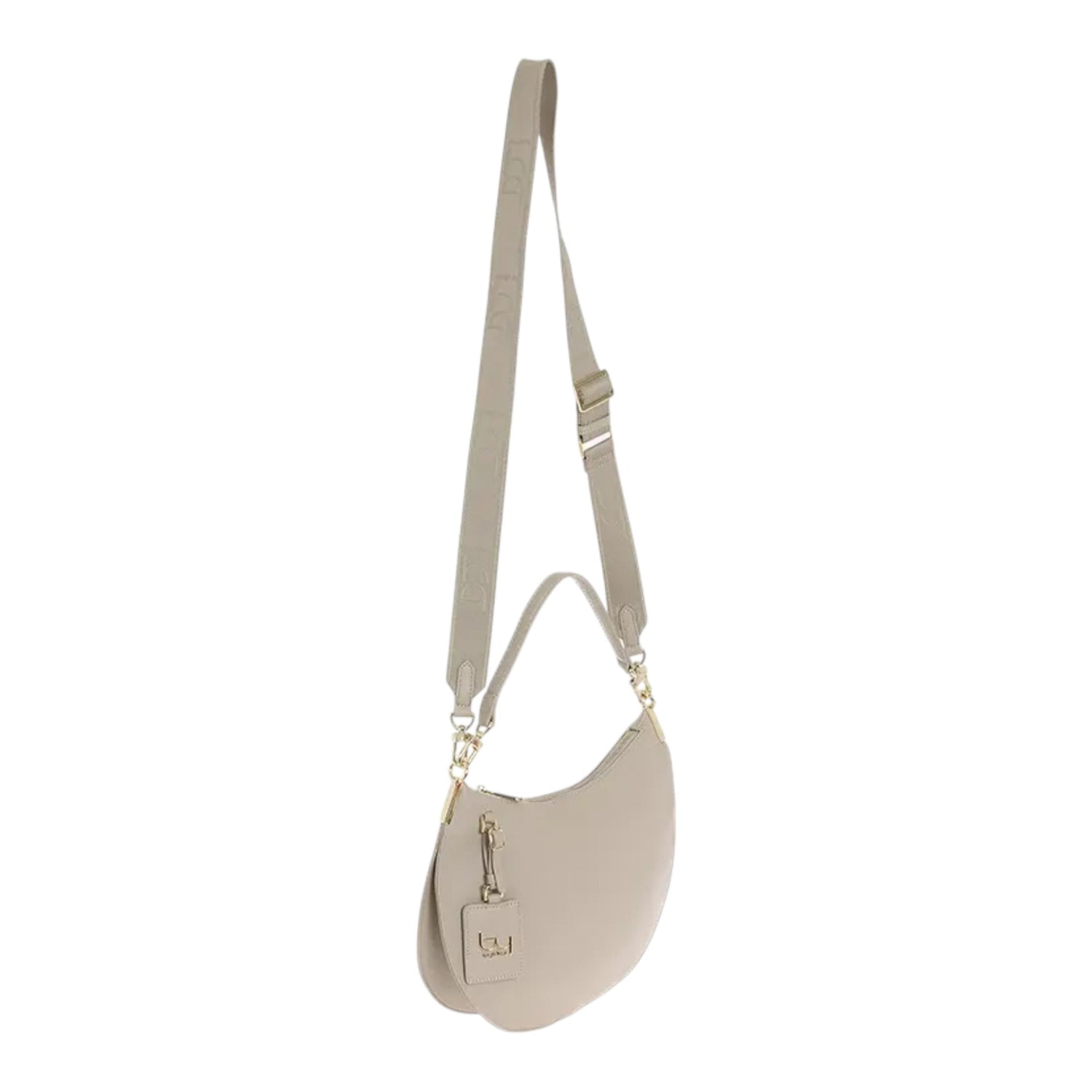 By Byblos Borsa a Spalla Mezzaluna Donna in Ecopelle Martellata Ghiaccio con Tracolla in Tessuto