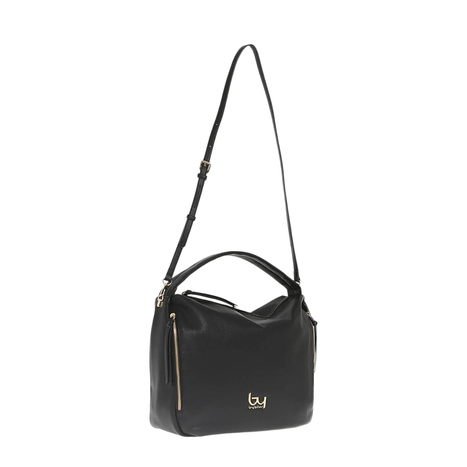 By Byblos Borsa a Spalla Donna in Ecopelle Morbida Nera con Tracolla e Tasche Laterali