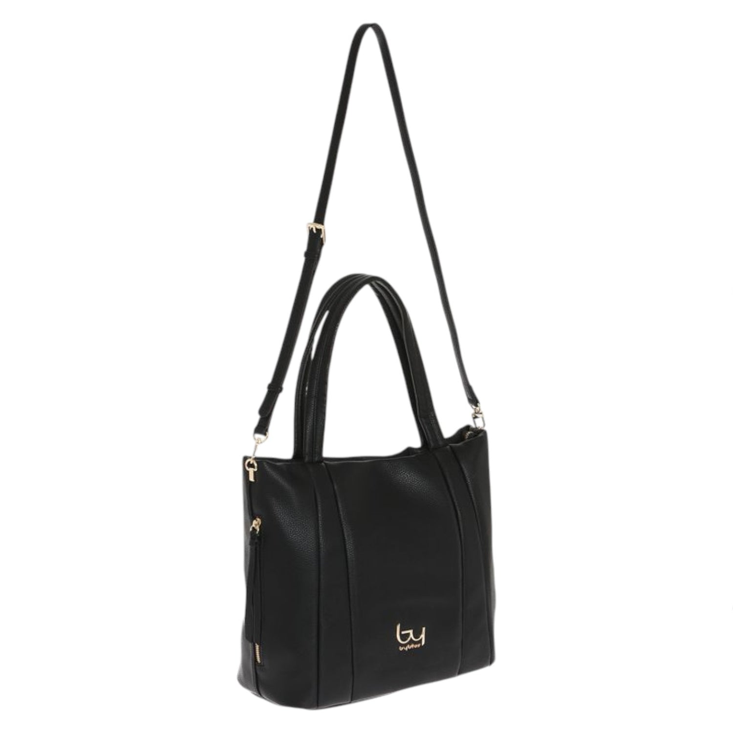 By Byblos Borsa a Spalla Donna in Ecopelle Martellata Nera con Zip e Tracolla