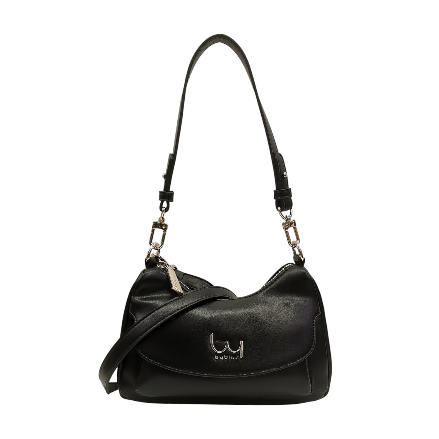 By Byblos Borsa a Spalla Piccola Donna in Ecopelle Nera con Tracolla e Tasca Frontale