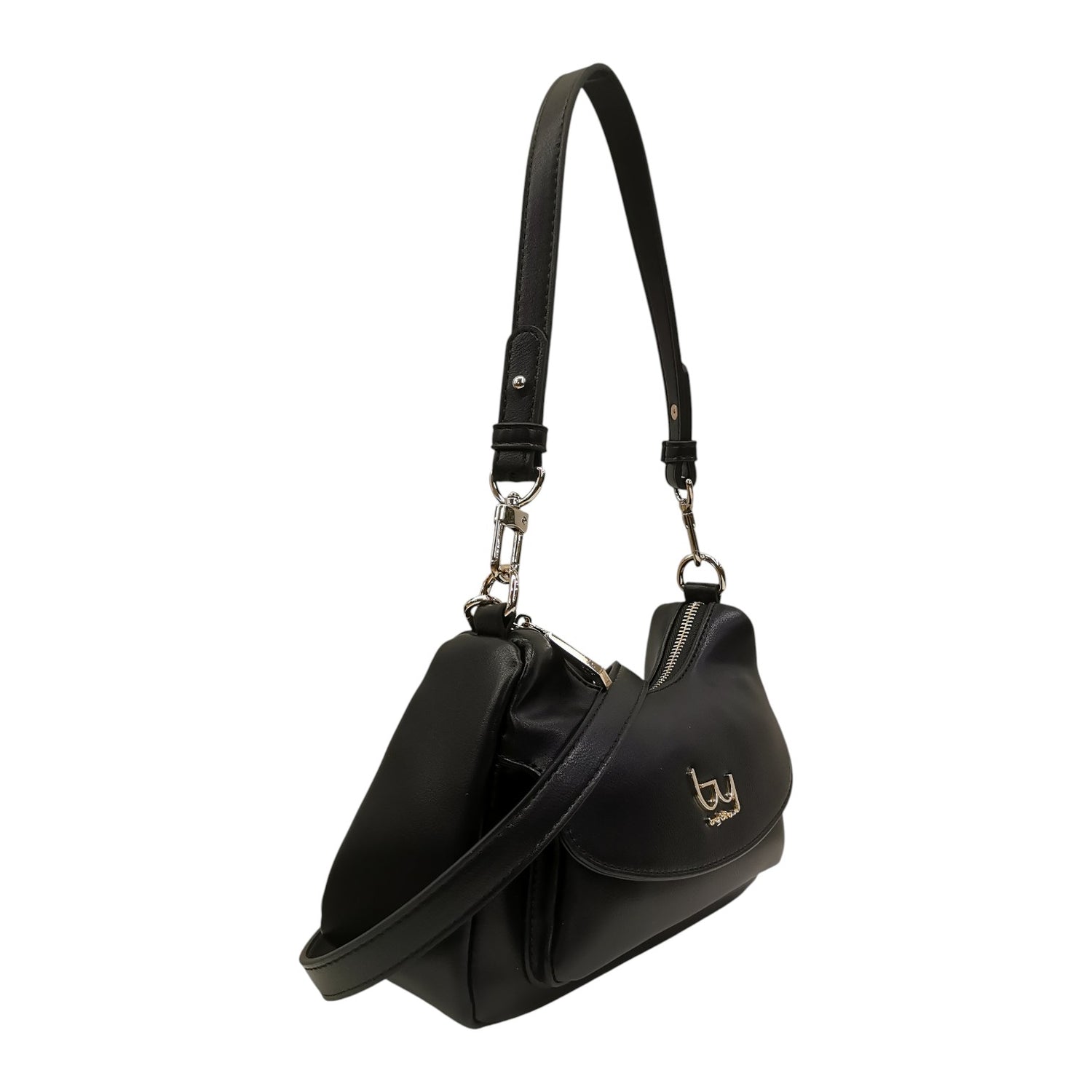 By Byblos Borsa a Spalla Piccola Donna in Ecopelle Nera con Tracolla e Tasca Frontale
