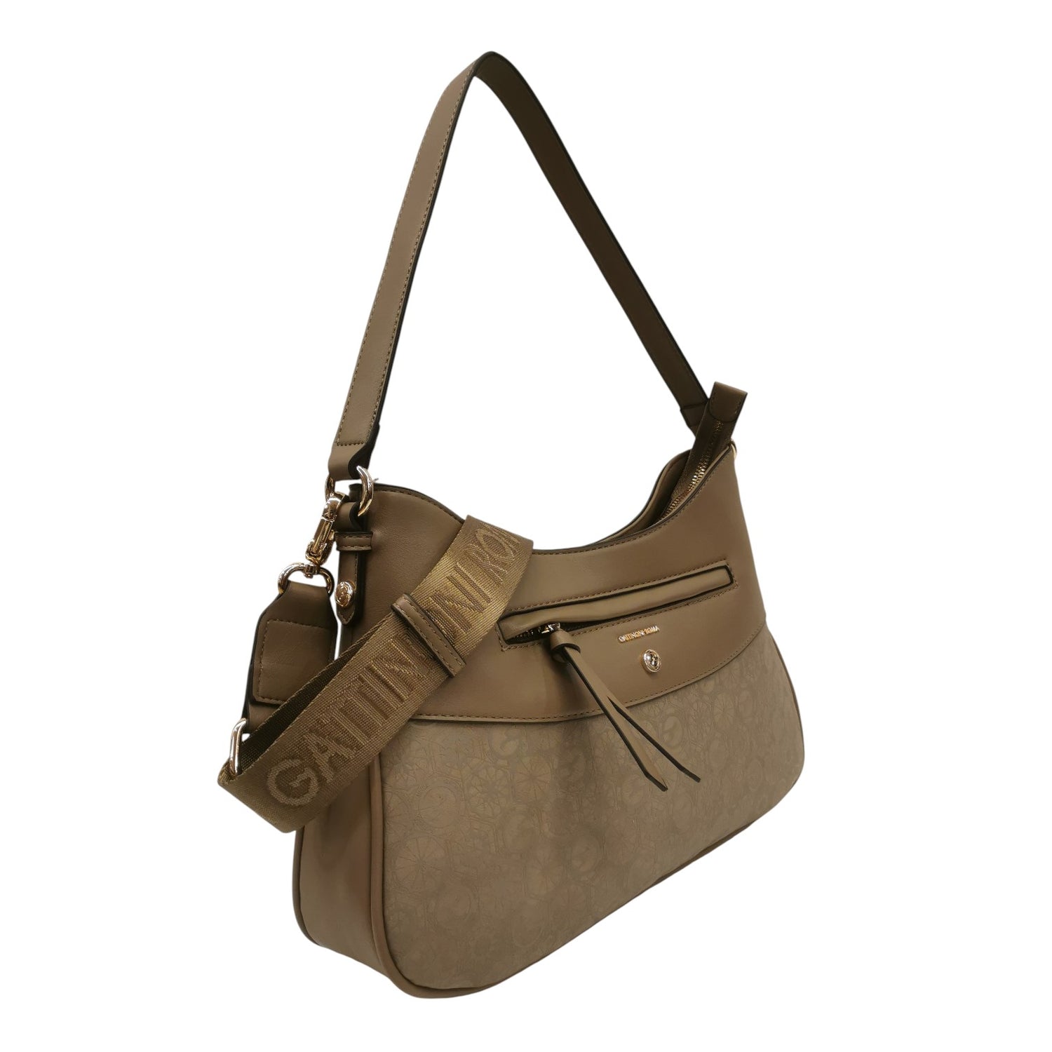 Gattinoni Roma Borsa a Spalla Teodosia Casual Donna in Ecopelle Tortora con Tracolla Logata in Tessuto