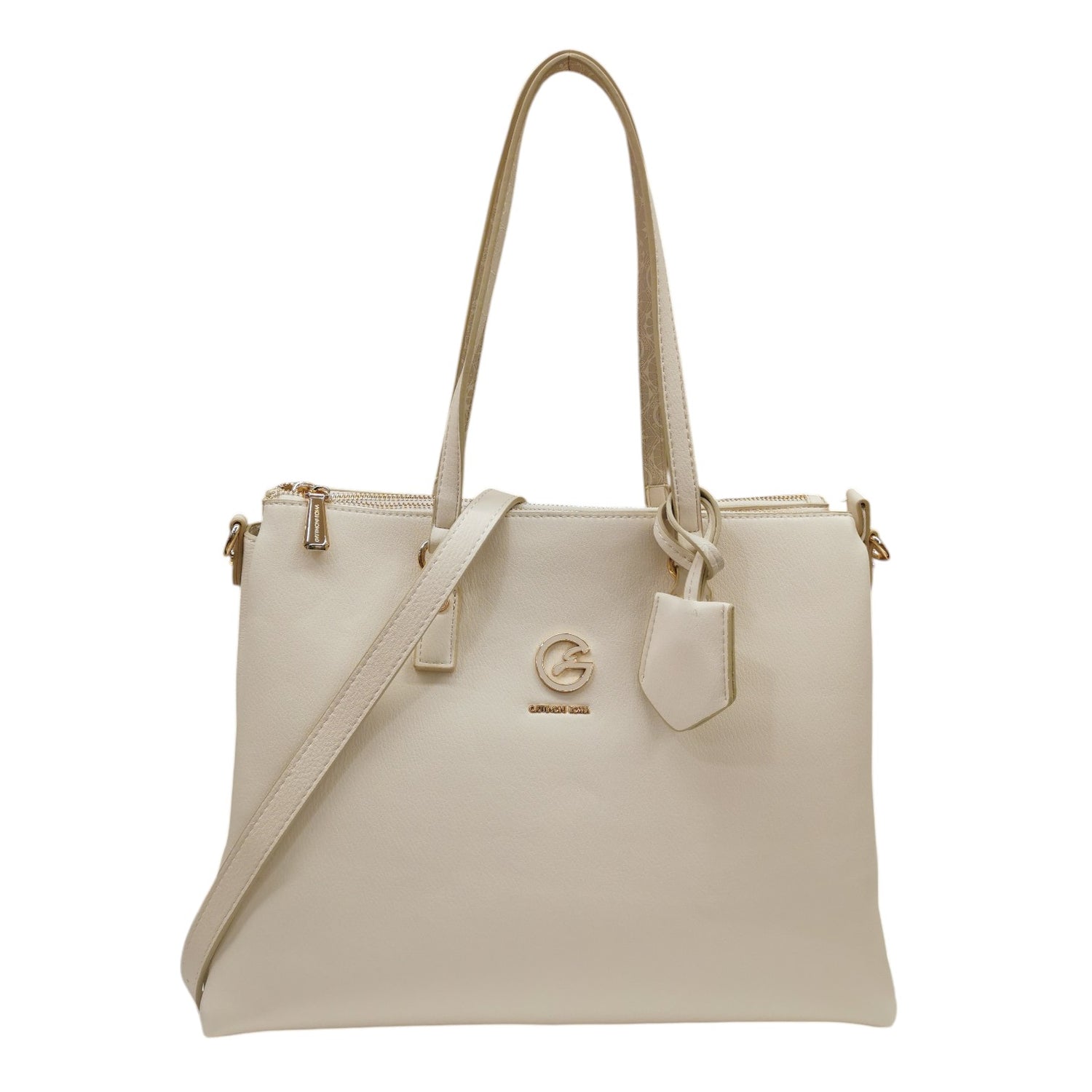 Gattinoni Roma Borsa a Spalla Donna Denise Soft in Ecopelle Latte con Charm e Tracolla