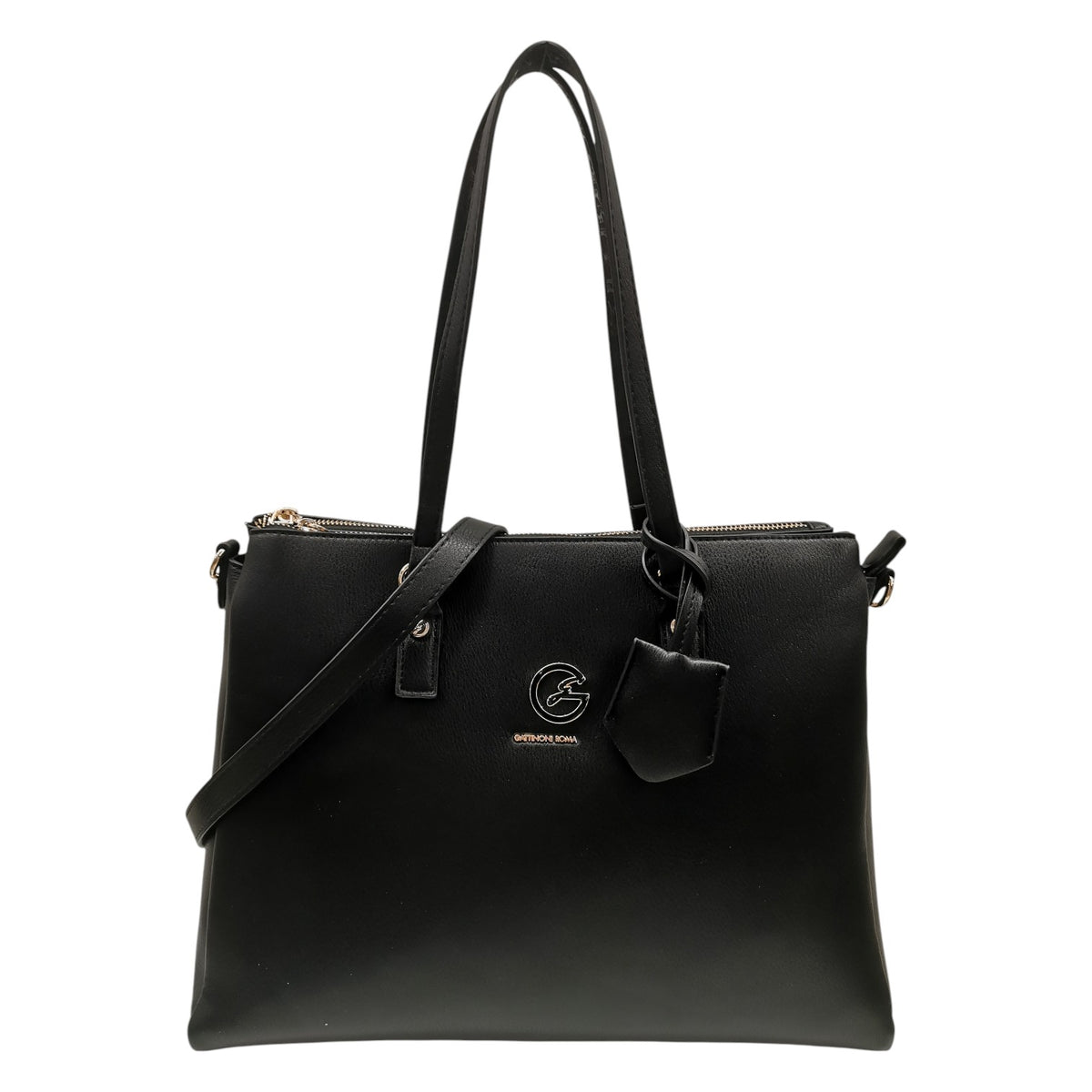 Gattinoni Roma Borsa a Spalla Donna Denise Soft in Ecopelle Nera con Charm e Tracolla