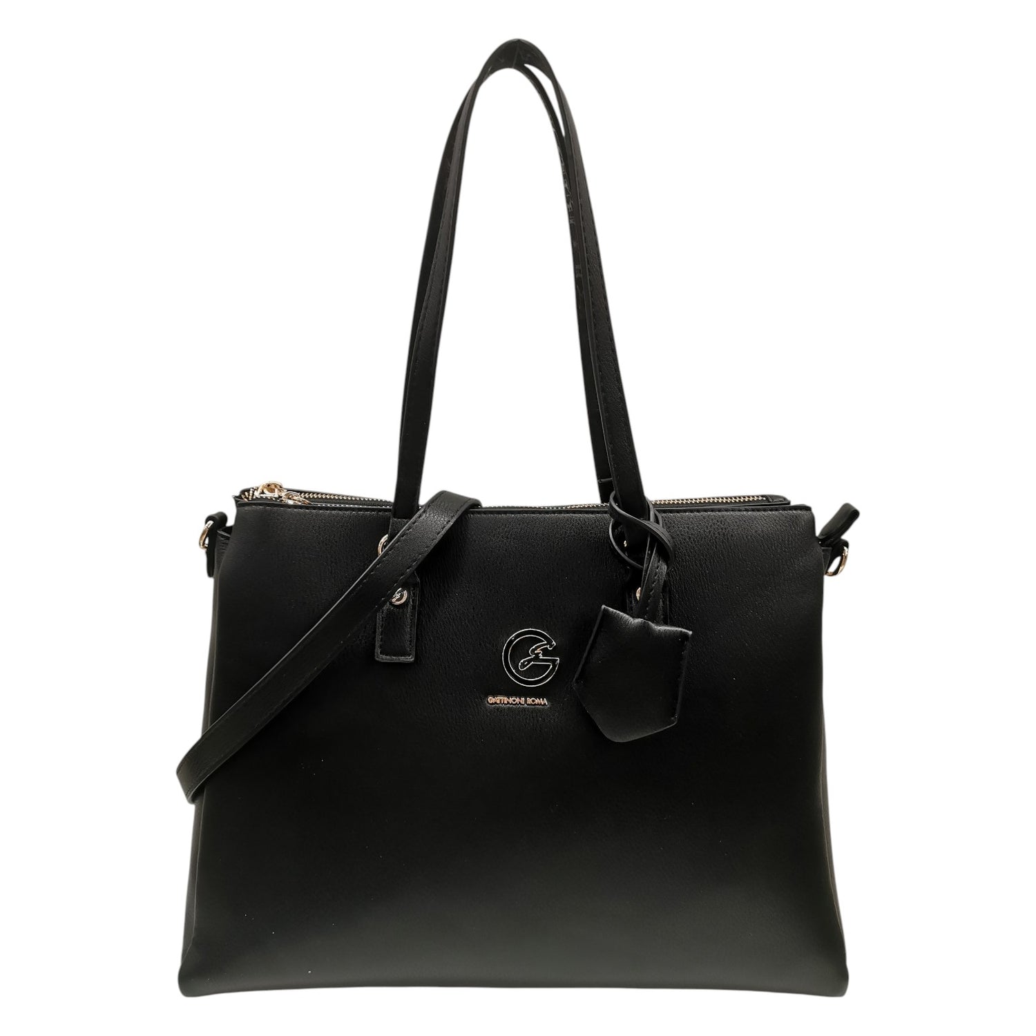 Gattinoni Roma Borsa a Spalla Donna Denise Soft in Ecopelle Nera con Charm e Tracolla