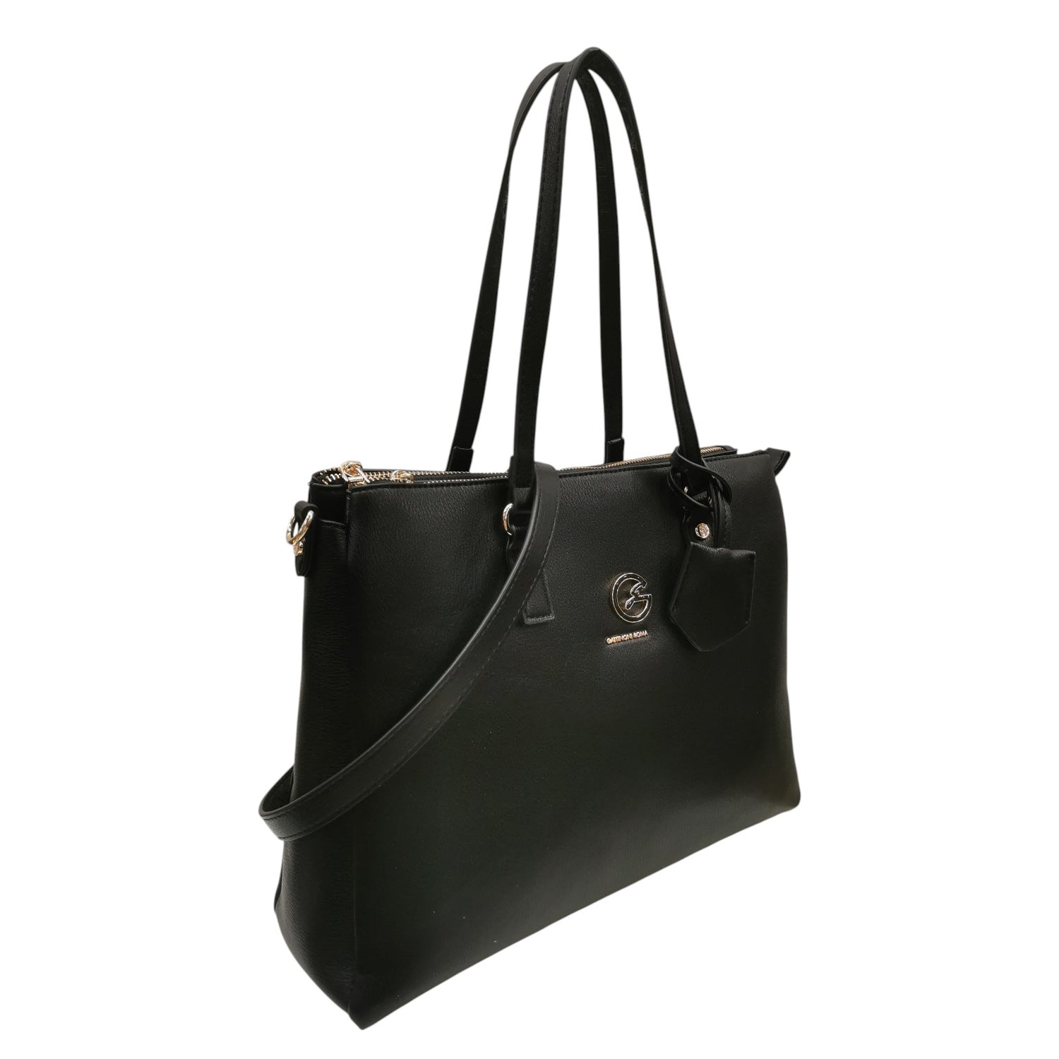 Gattinoni Roma Borsa a Spalla Donna Denise Soft in Ecopelle Nera con Charm e Tracolla