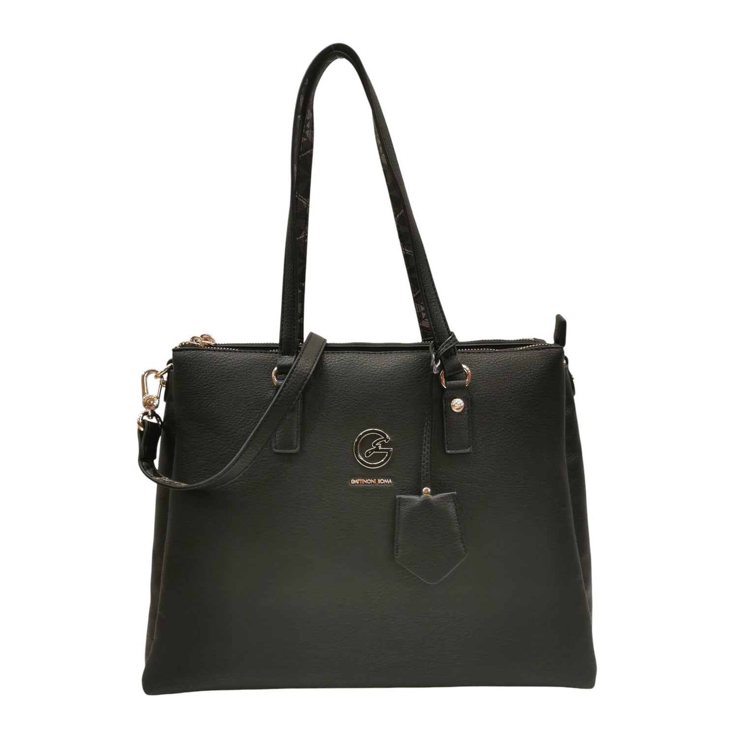 Gattinoni Roma Borsa a Spalla Donna Denise Soft in Ecopelle Nero Fumo con Charm e Tracolla