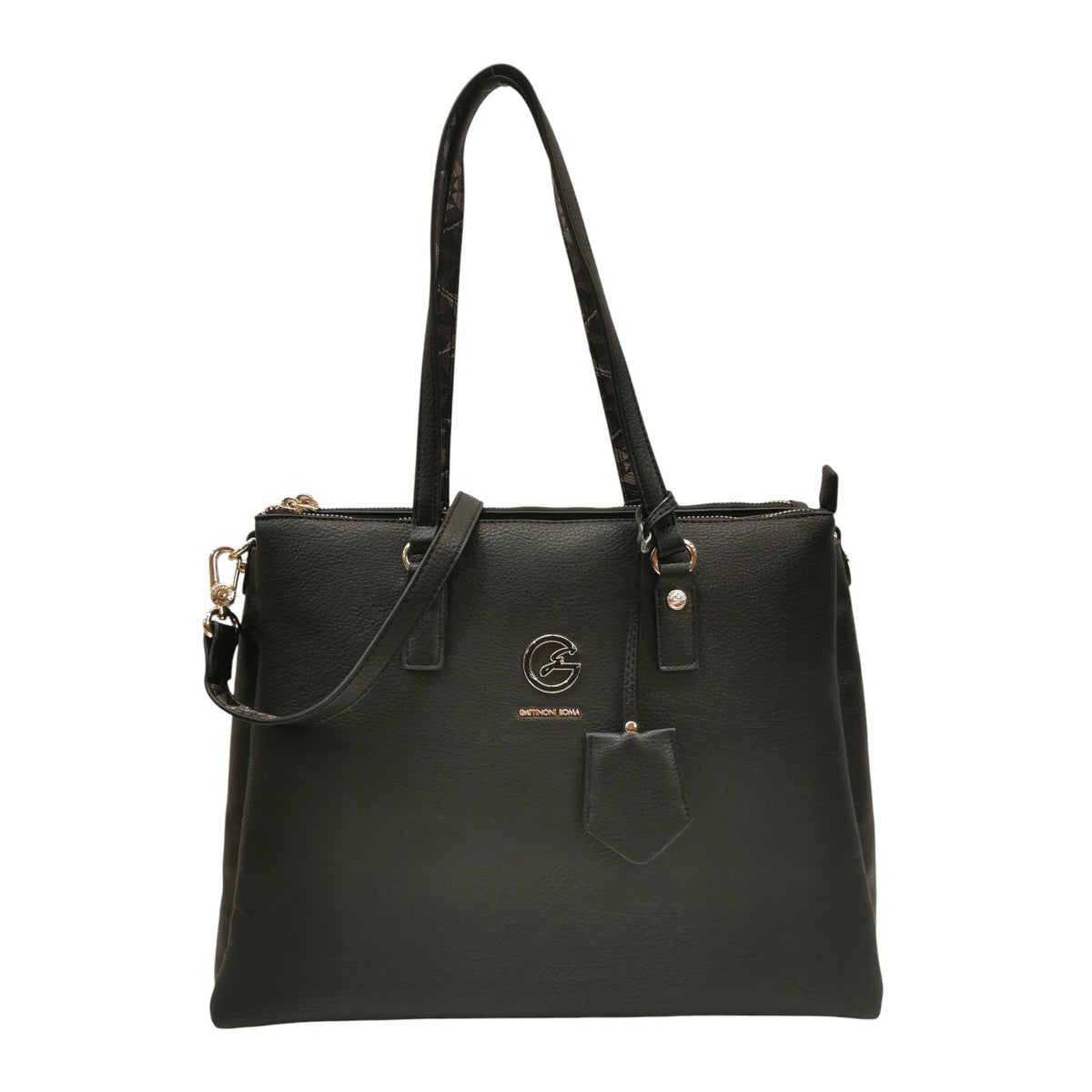 Gattinoni Roma Borsa a Spalla Donna Denise Soft in Ecopelle Nero Fumo con Charm e Tracolla