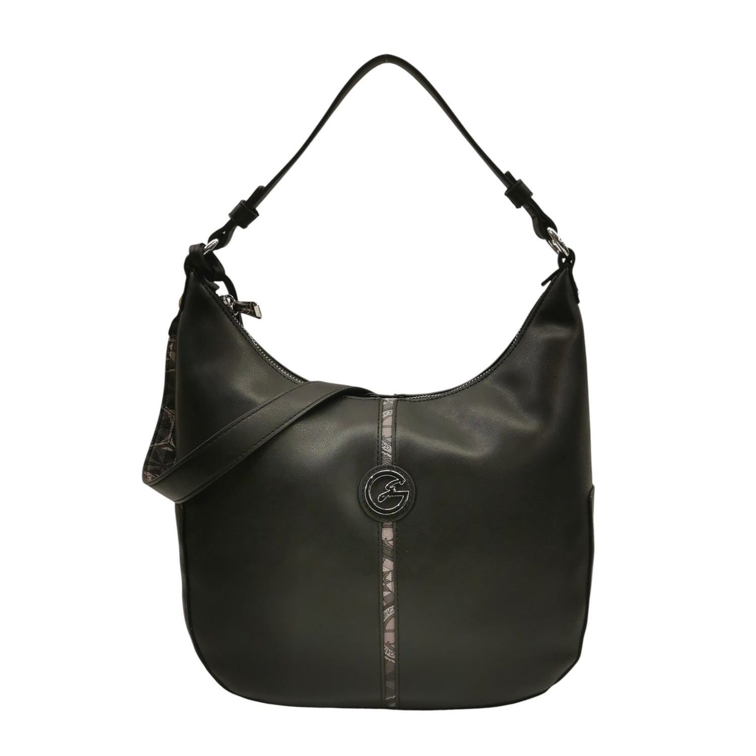 Gattinoni Roma Borsa a Spalla Donna Esther in Ecopelle Nero Fumo con Tracolla Reversibile