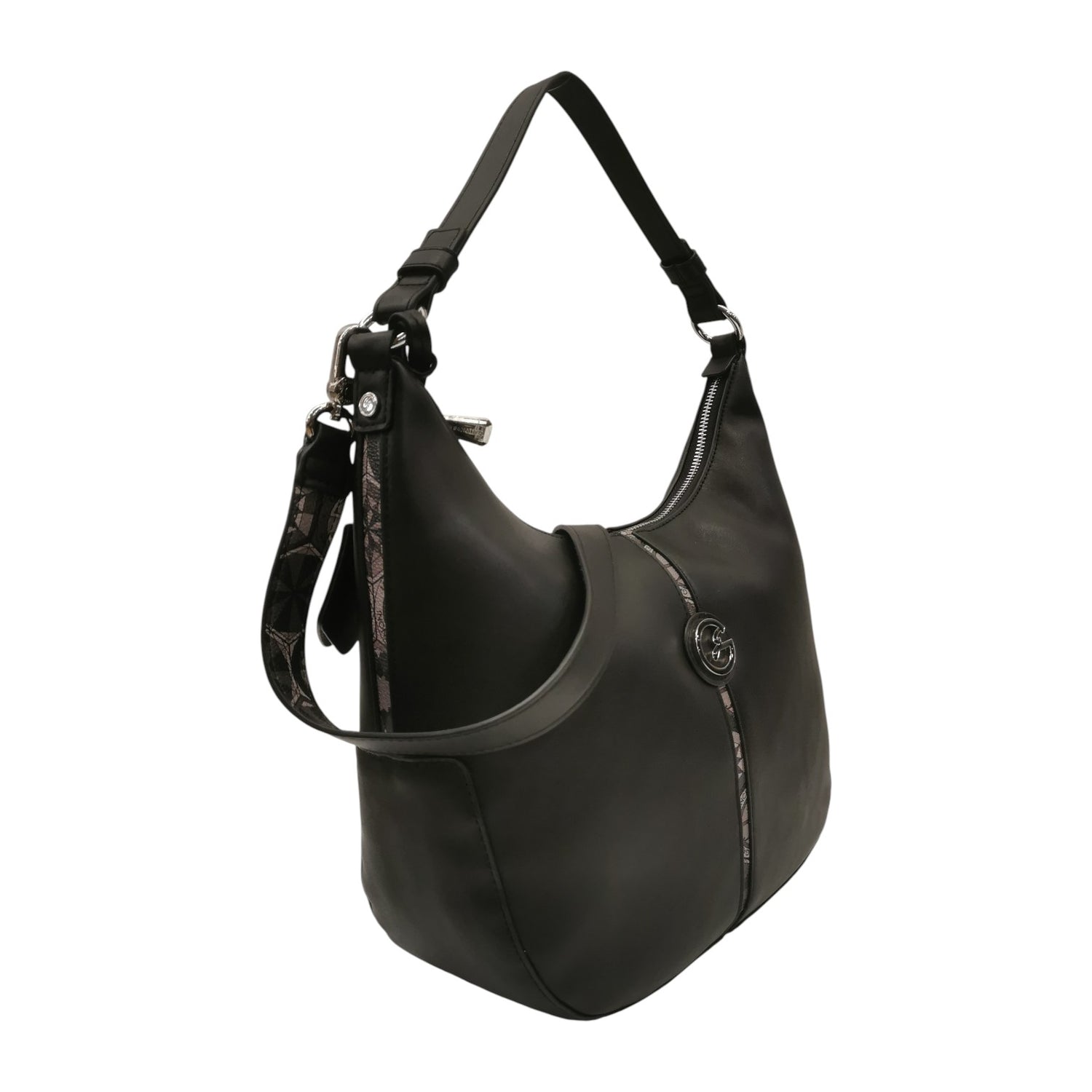 Gattinoni Roma Borsa a Spalla Donna Esther in Ecopelle Nero Fumo con Tracolla Reversibile