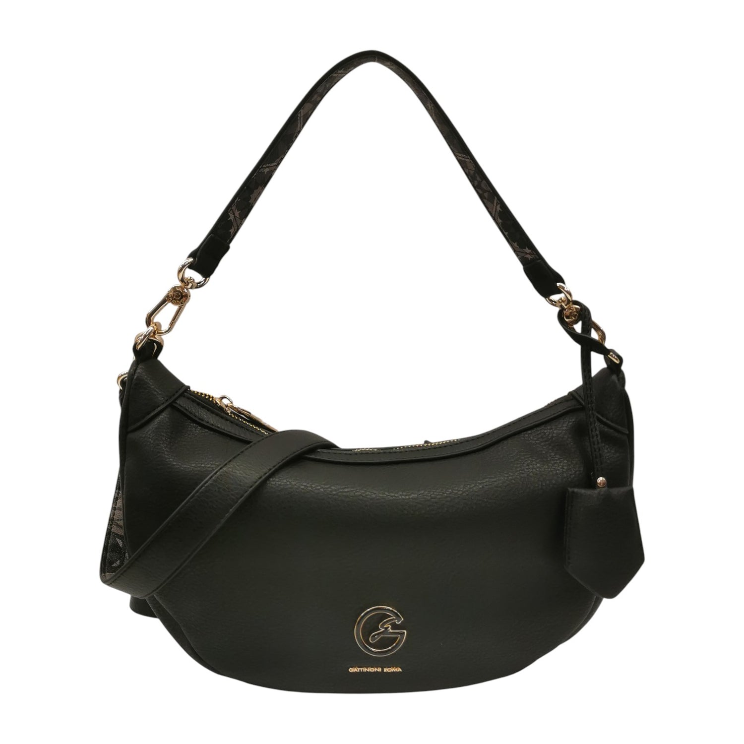 Gattinoni Roma Borsa a Spalla Mezzaluna Donna Denise Soft in Ecopelle Nera con Tracolla
