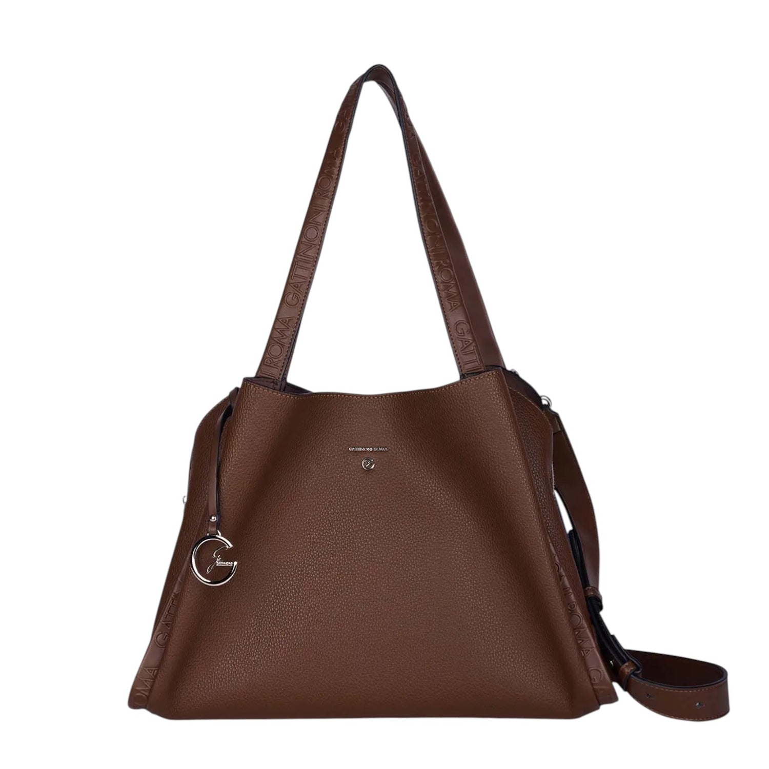 Gattinoni Roma Borsa a Spalla Donna Megan in Ecopelle Marrone con Doppio Manico Logato