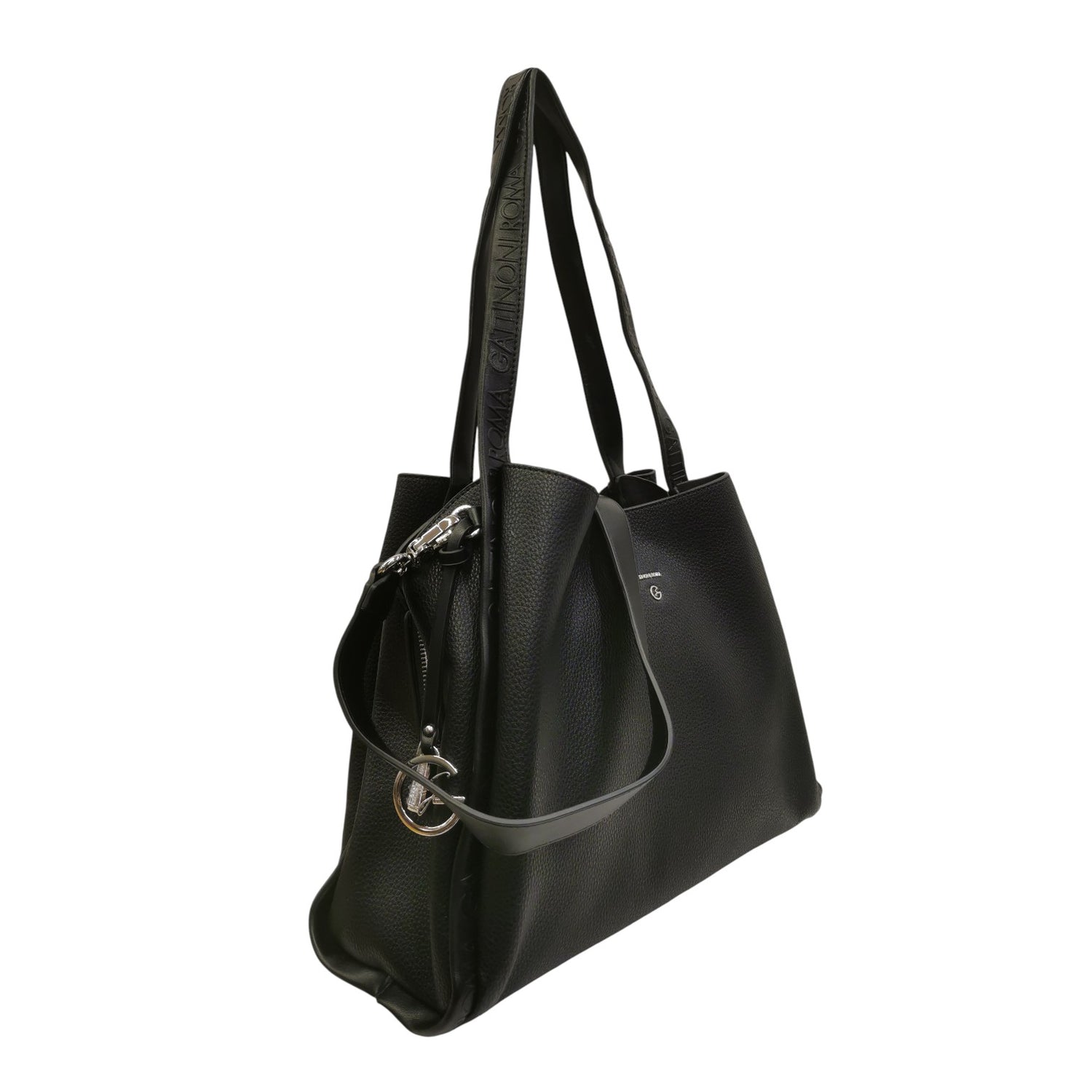 Gattinoni Roma Borsa a Spalla Donna Megan in Ecopelle Nera con Doppio Manico Logato