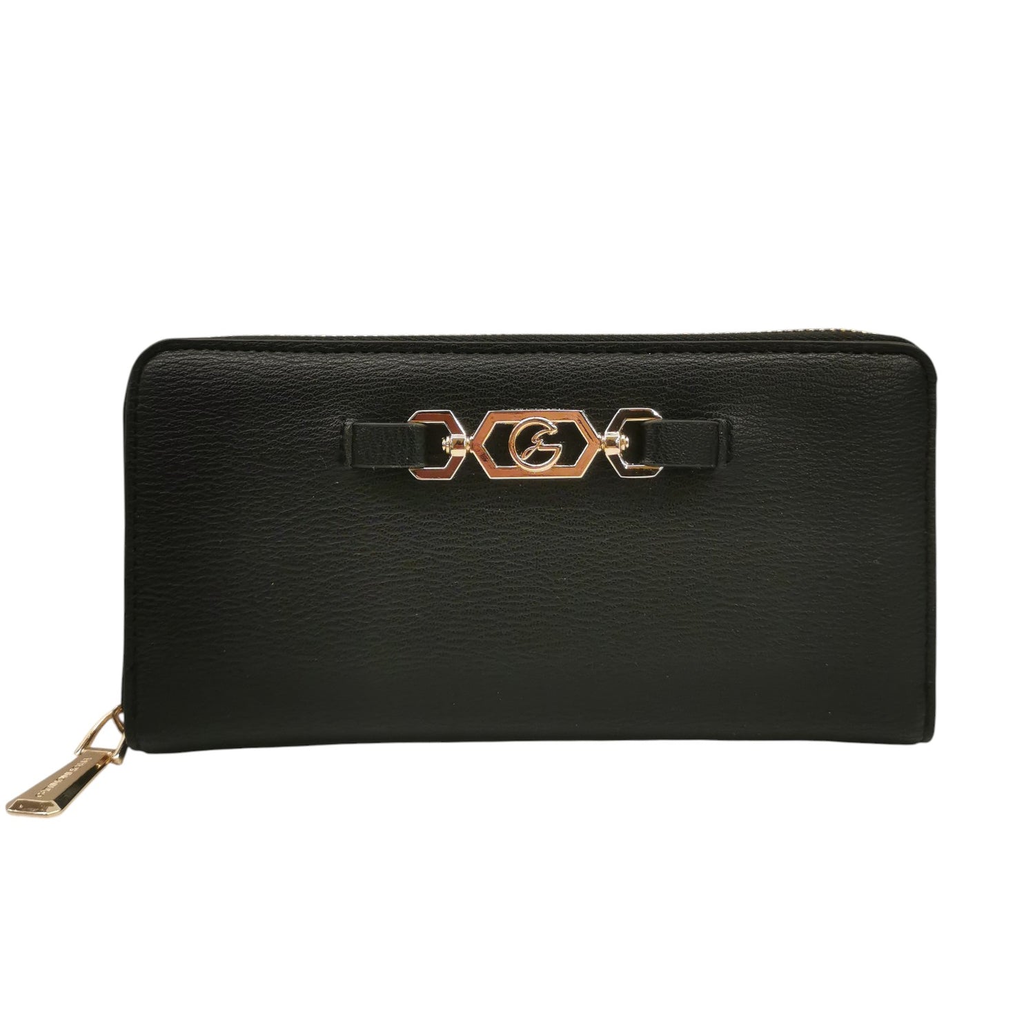 Gattinoni Roma Portafoglio Donna in Ecopelle Nera con Logo Oro
