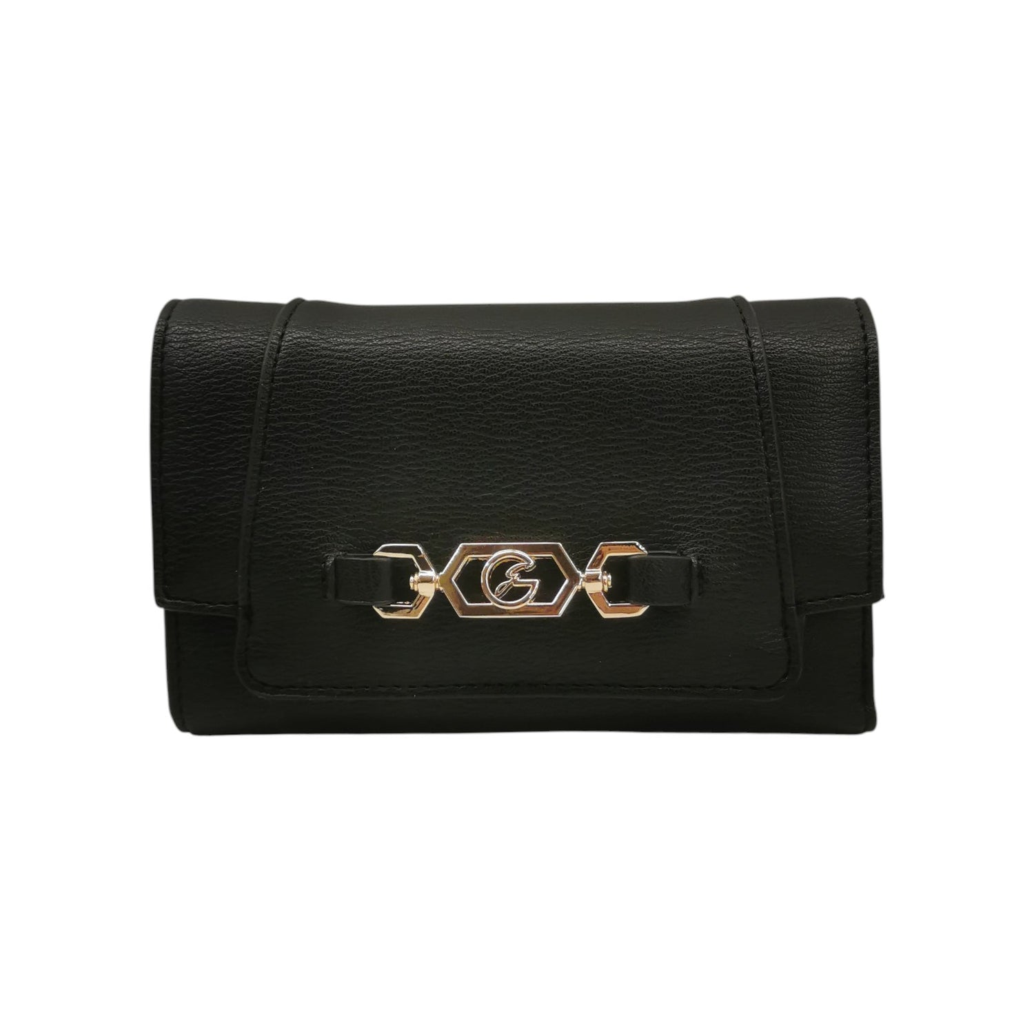 Gattinoni Roma Portafoglio Donna in Ecopelle Nera con Dettaglio Oro e Bottone