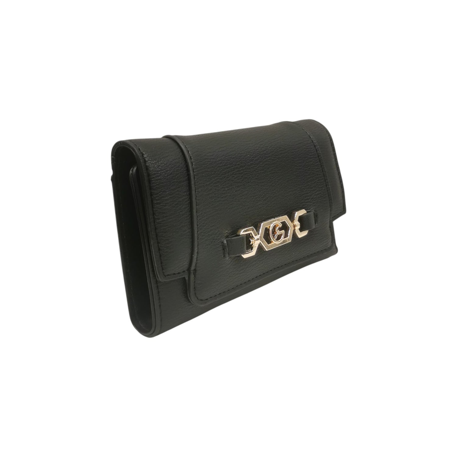 Gattinoni Roma Portafoglio Donna in Ecopelle Nera con Dettaglio Oro e Bottone