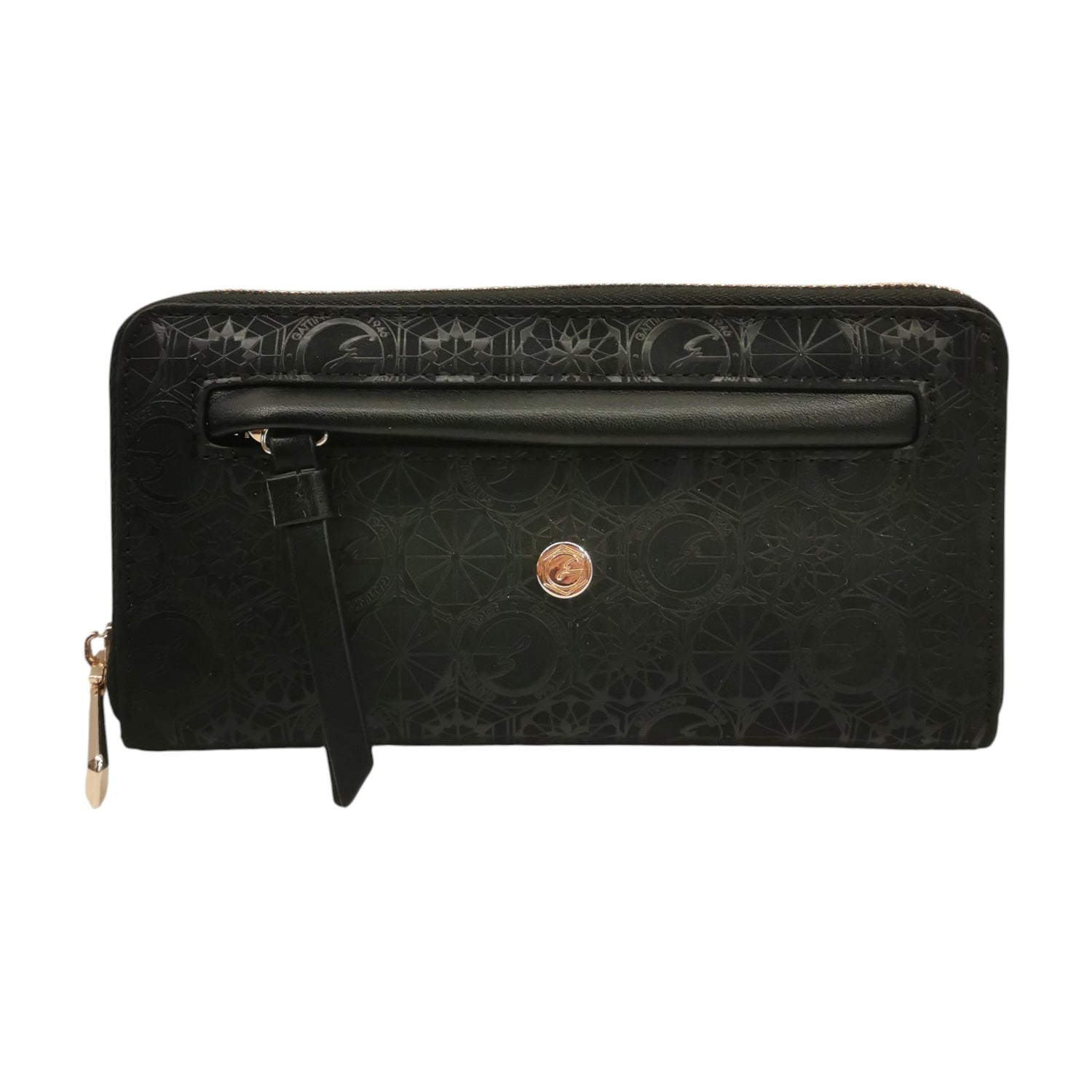 Gattinoni Roma Portafoglio Donna in Ecopelle Nera con Stampa Teodosia e Zip