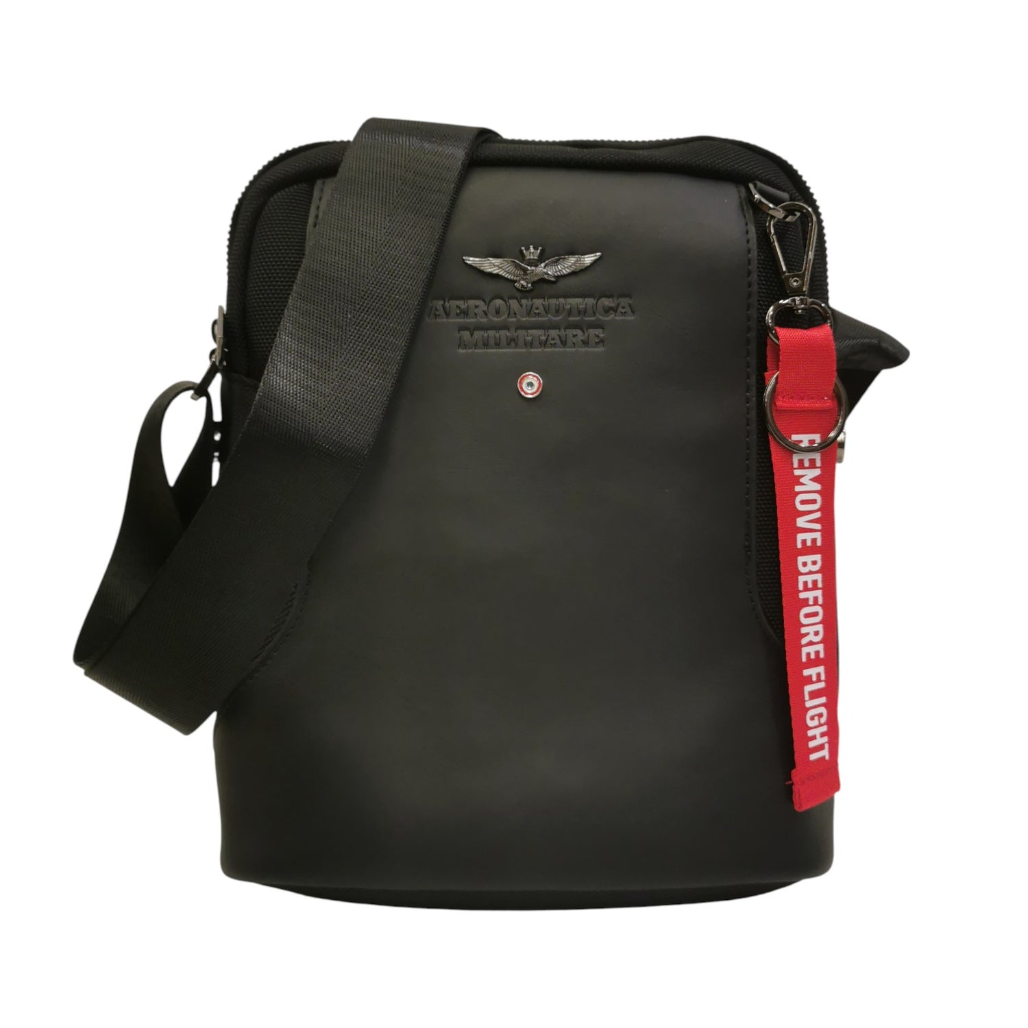Aeronautica Militare Borsello Linea Bolt Uomo in Tessuto Nero con Tracolla Regolabile