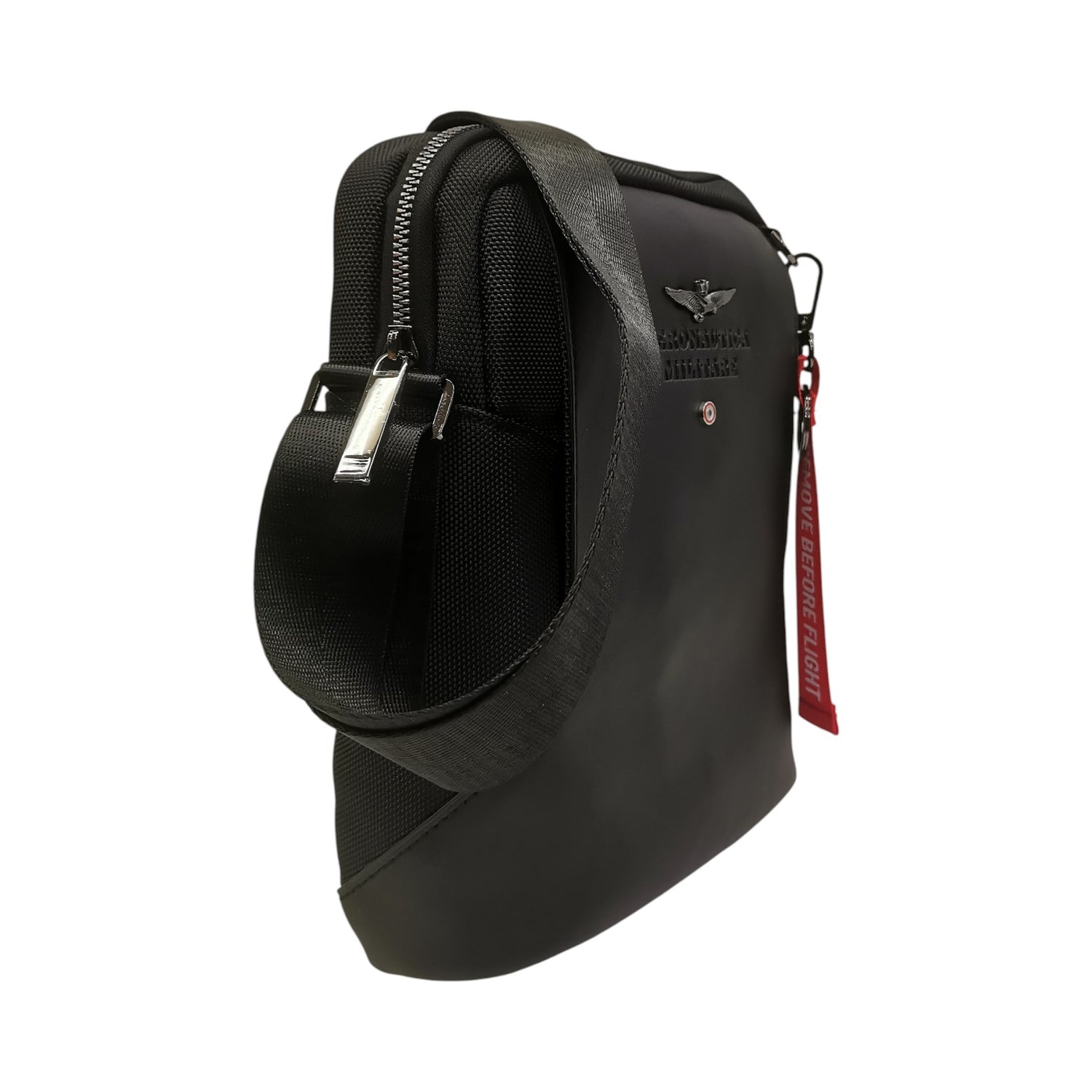 Aeronautica Militare Borsello Linea Bolt Uomo in Tessuto Nero con Tracolla Regolabile