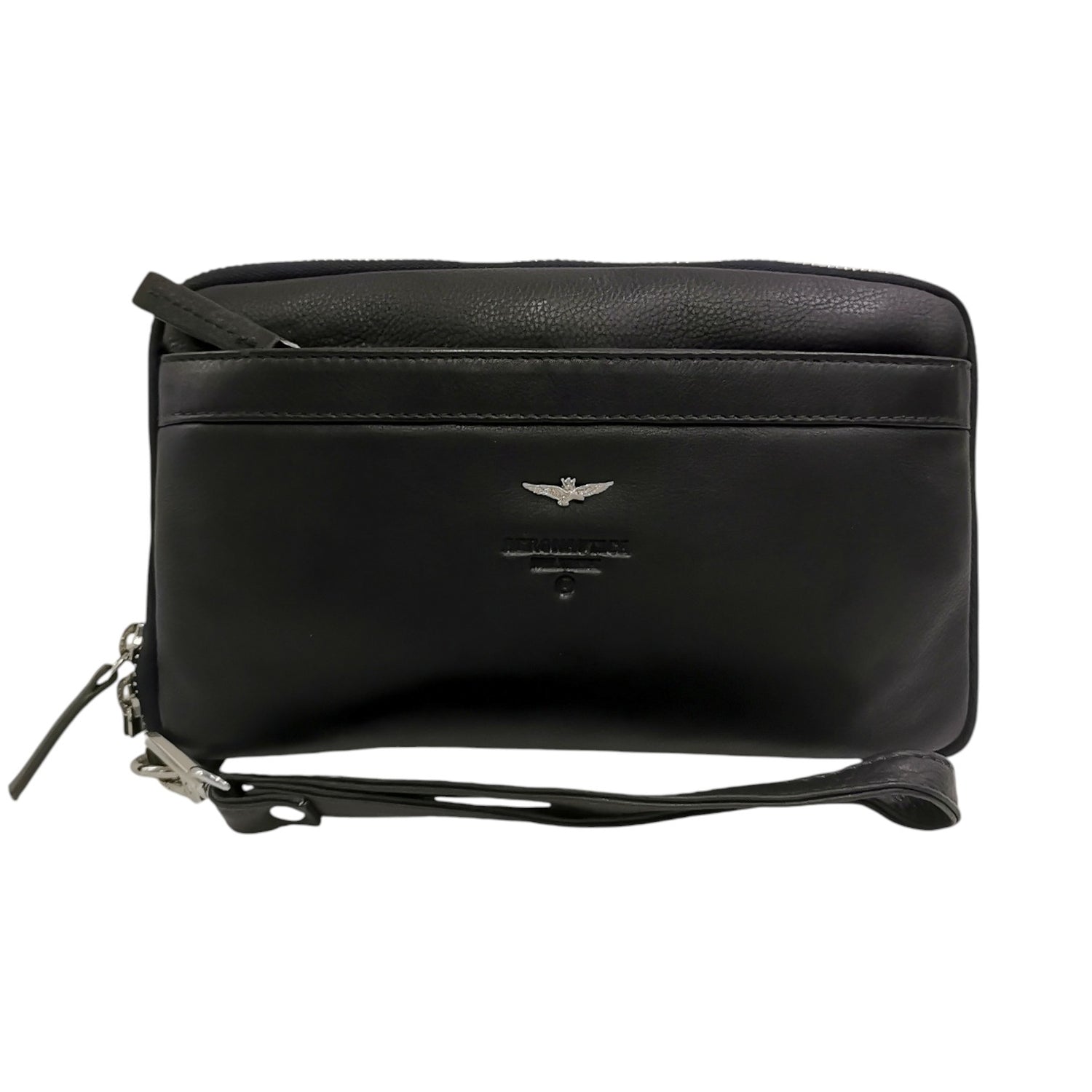 Aeronautica Militare Pochette Uomo in Pelle Blu Zip Around