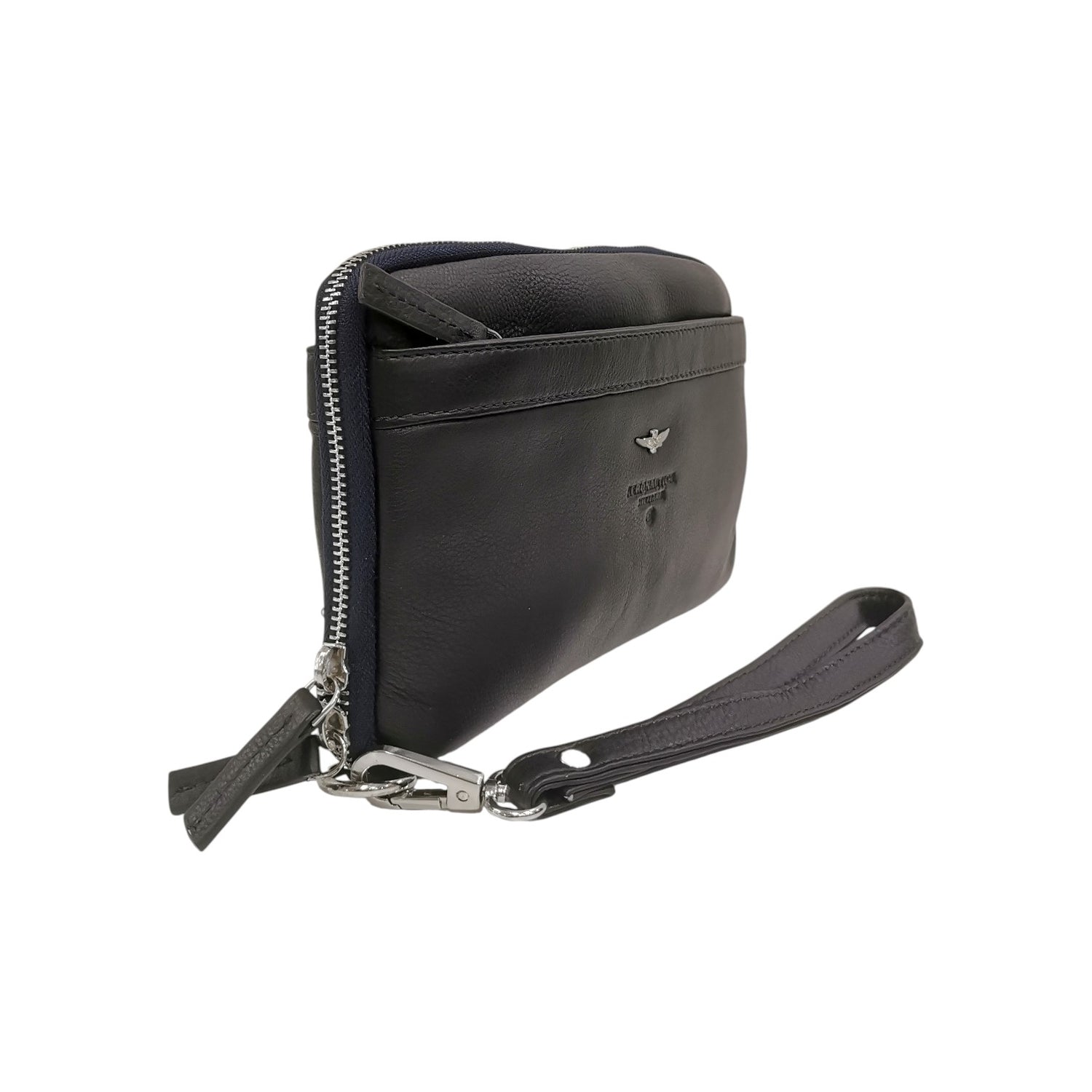 Aeronautica Militare Pochette Uomo in Pelle Blu Zip Around