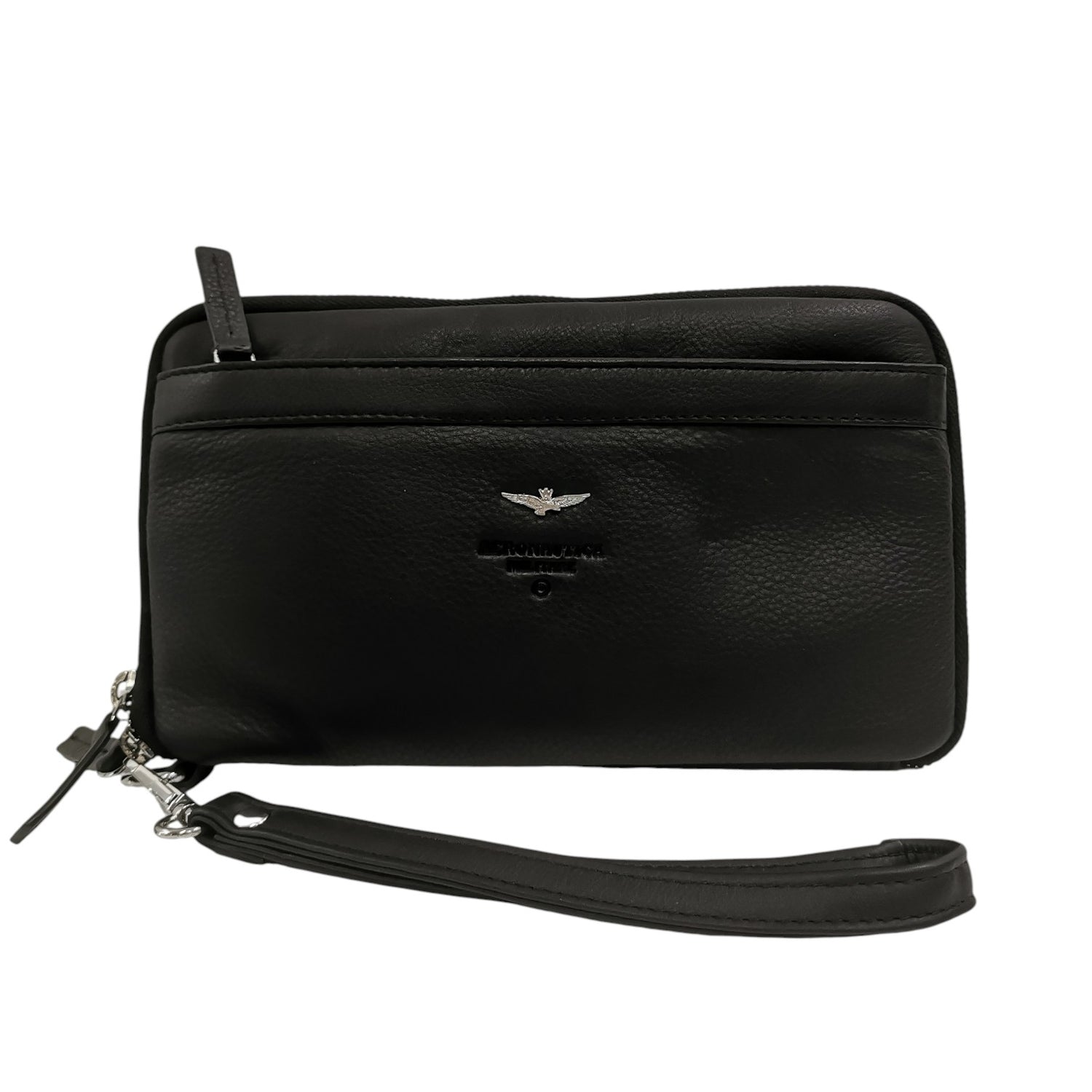 Aeronautica Militare Pochette Uomo in Pelle Nera Zip Around