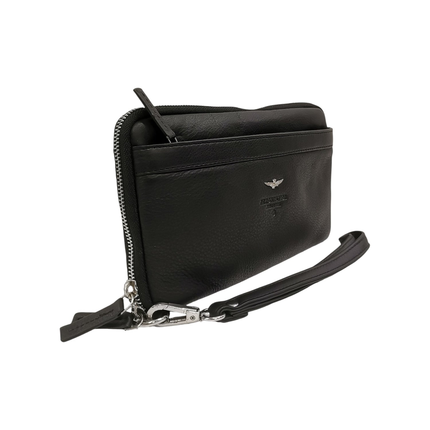 Aeronautica Militare Pochette Uomo in Pelle Nera Zip Around