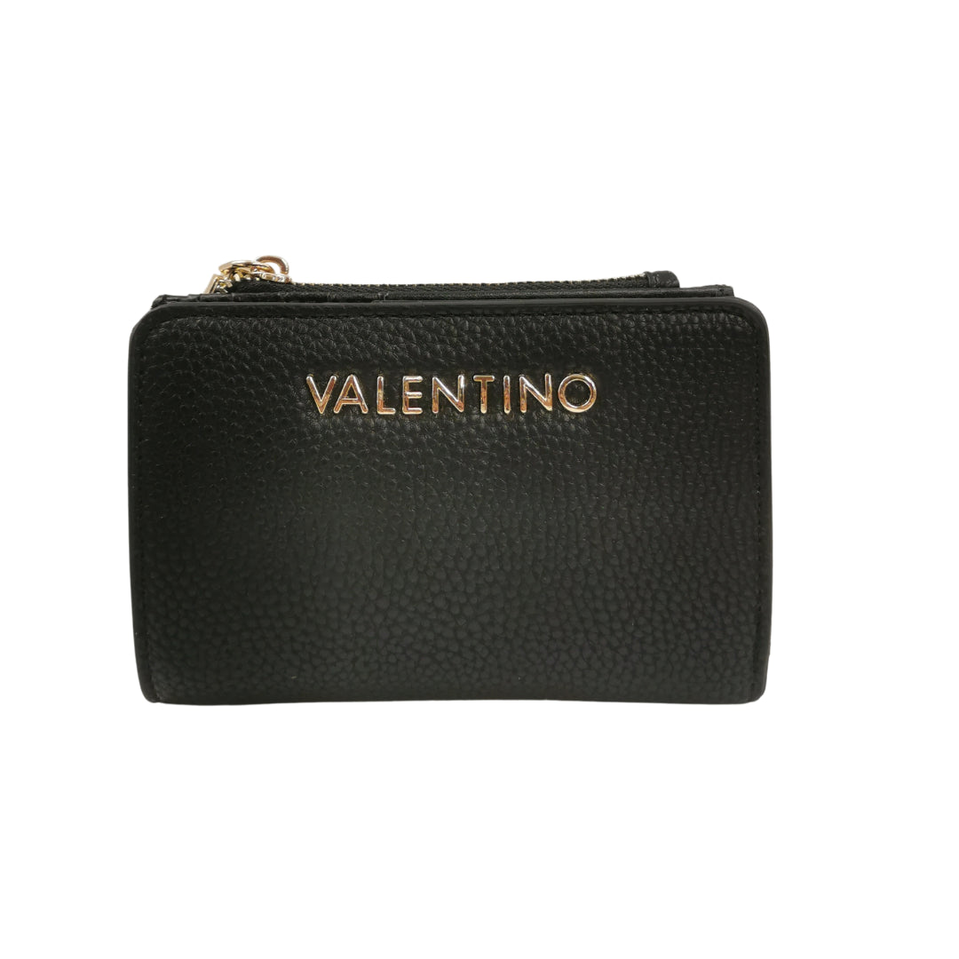Mario Valentino Portafoglio Piccolo da Donna in Ecopelle Martellata Nera con Tasca Esterna