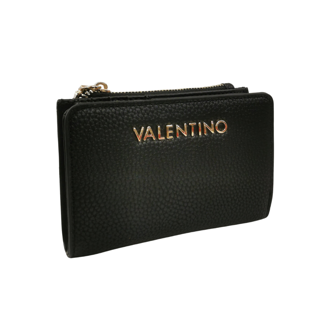 Mario Valentino Portafoglio Piccolo da Donna in Ecopelle Martellata Nera con Tasca Esterna