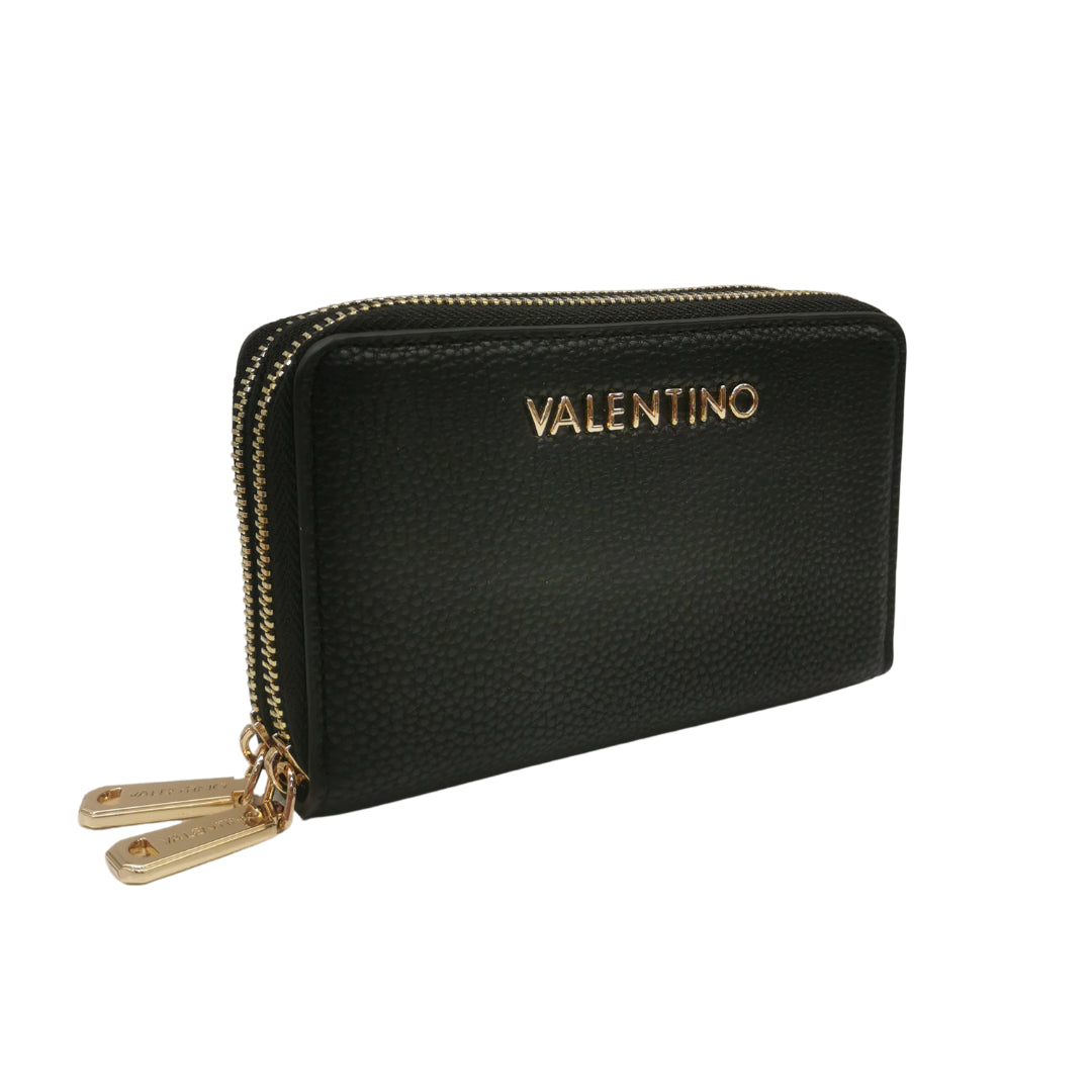 Mario Valentino Portafoglio Piccolo Donna in Ecopelle Martellata Nera con Doppia Zip