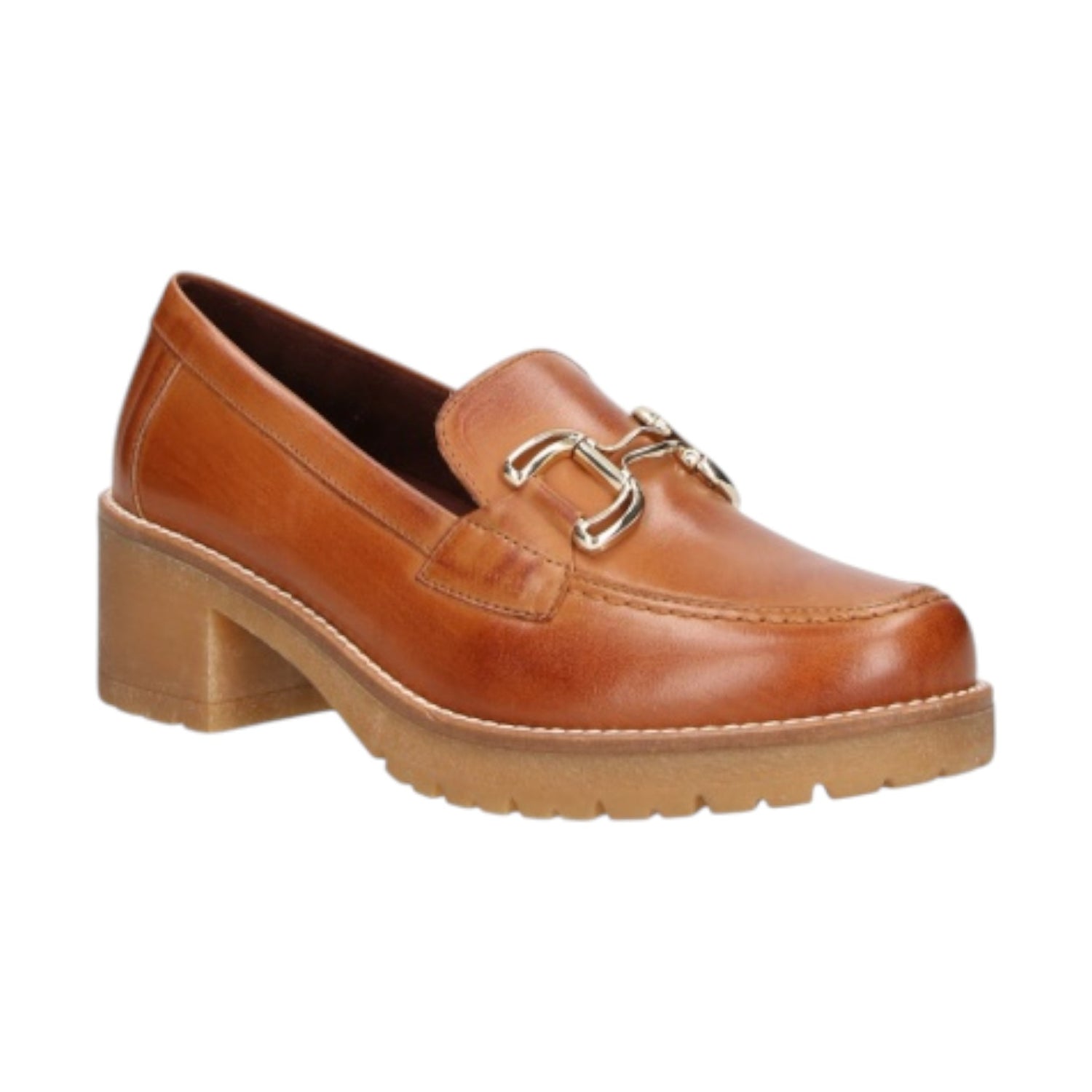 Pitillos Mocassino da Donna in Pelle Cuoio con Accessorio Frontale e Tacco 50mm