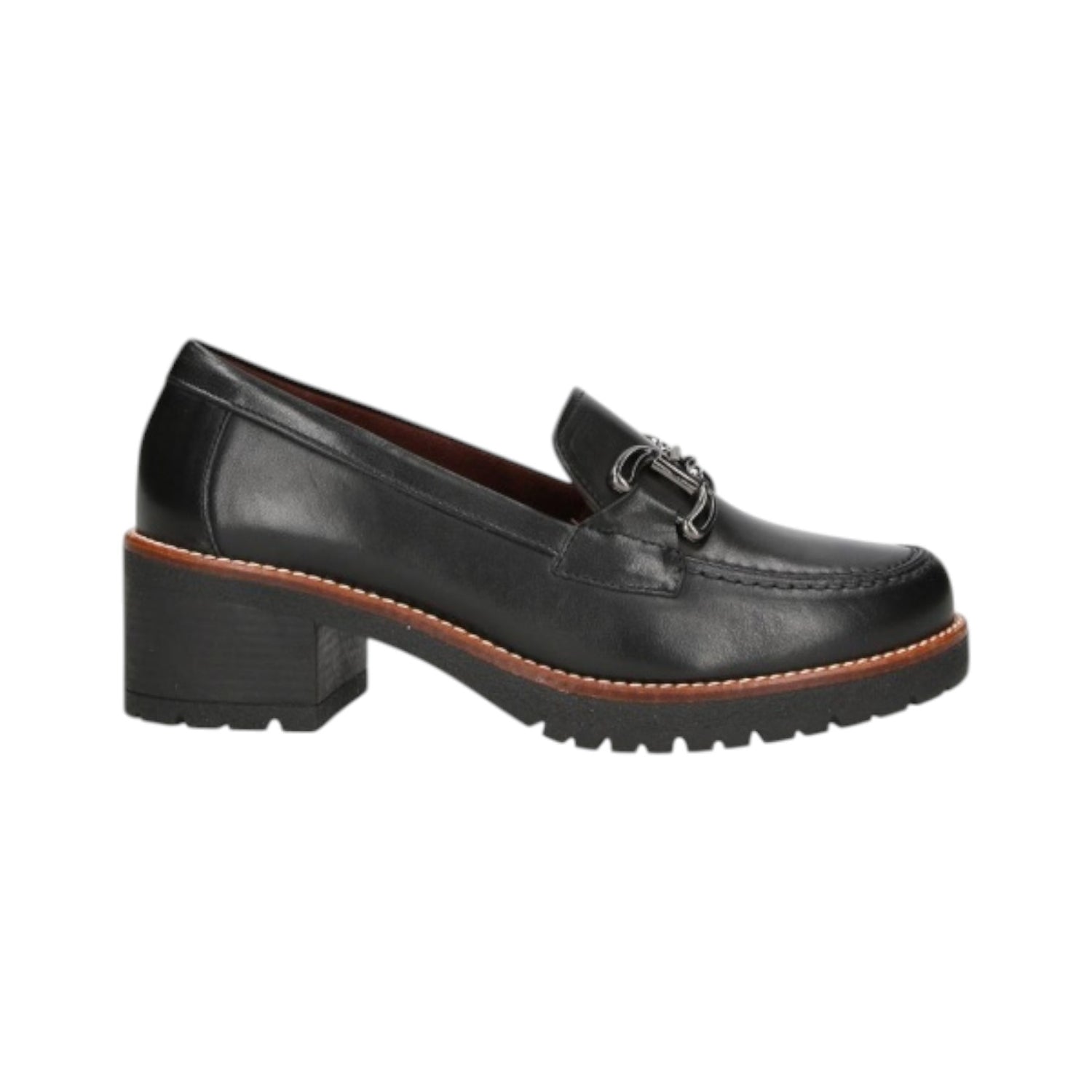 Pitillos Mocassino da Donna in Pelle Nero con Accessorio Frontale e Tacco 50mm