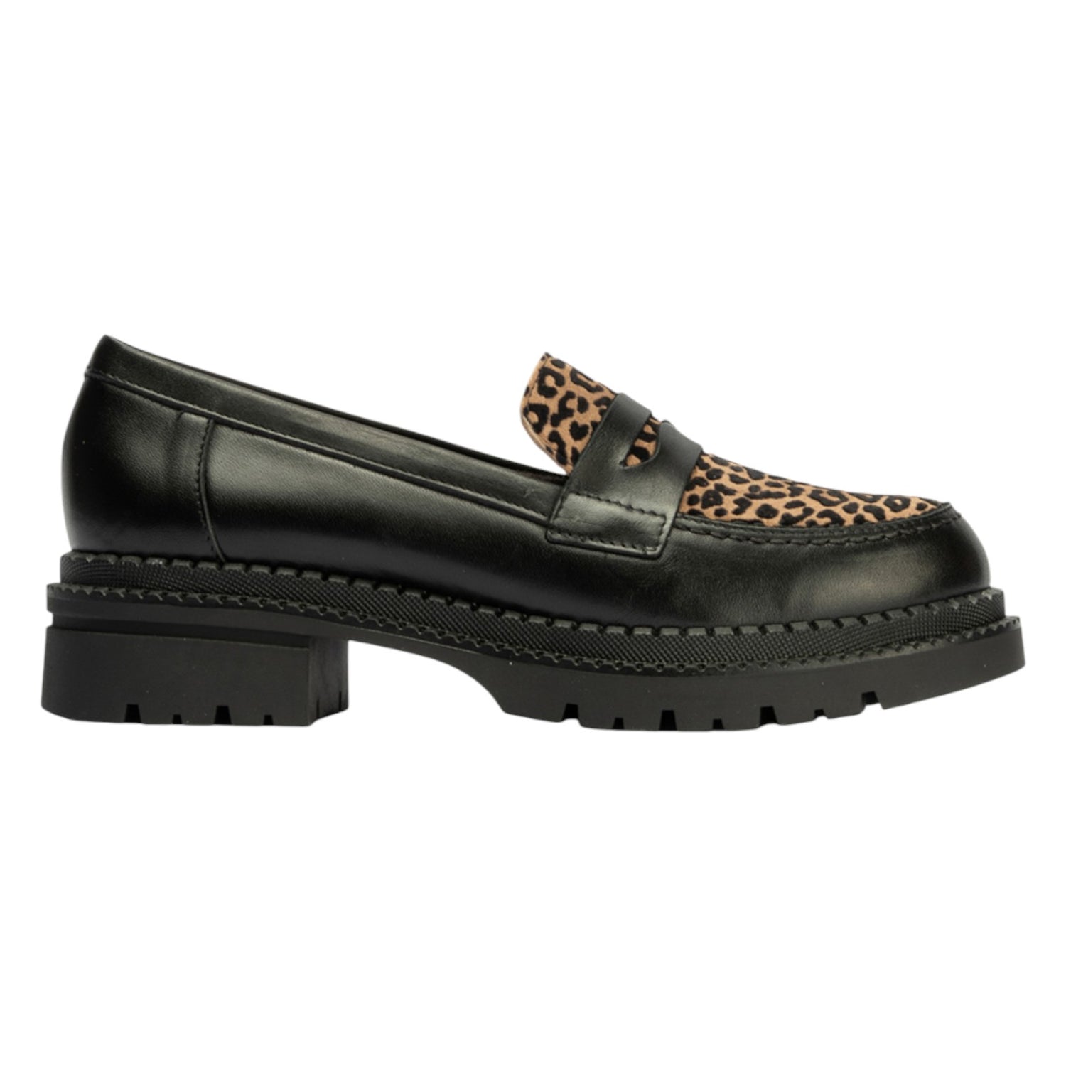 Pitillos Mocassino da Donna in Pelle con Dettaglio Stampa Animalier con Gomma 4 cm
