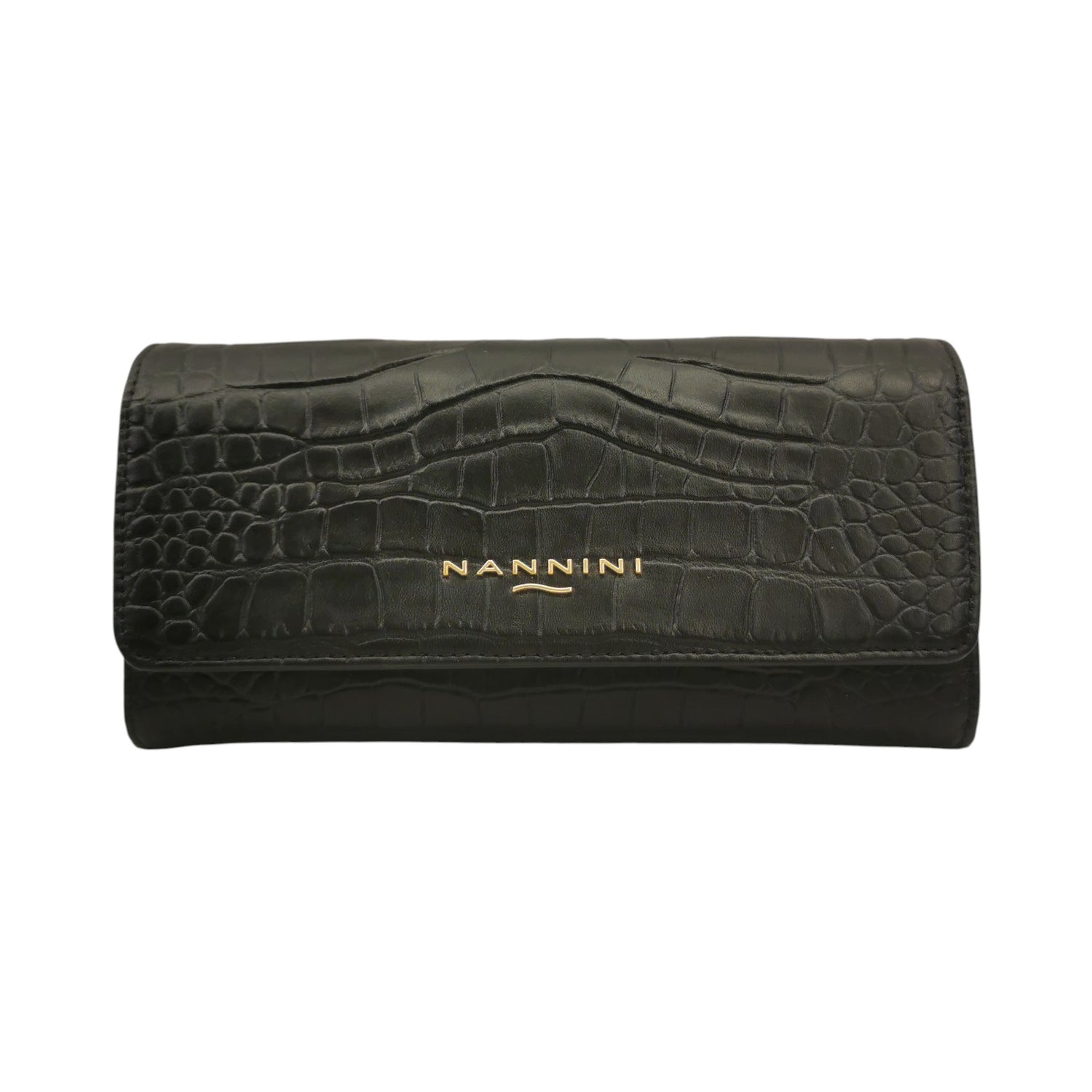 Nannini Firenze Portafoglio Lungo Wallis Donna in Pelle Cocco Nera con Patta