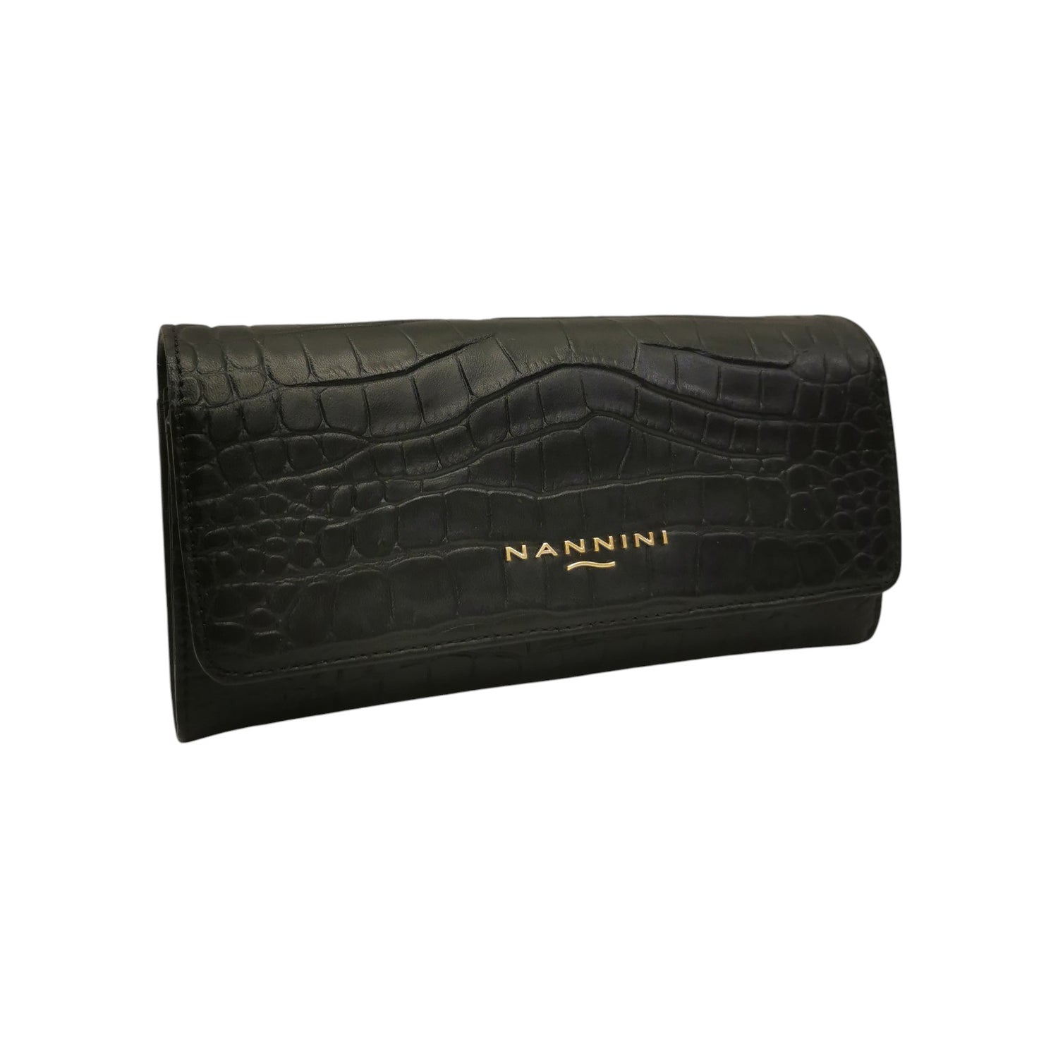 Nannini Firenze Portafoglio Lungo Wallis Donna in Pelle Cocco Nera con Patta