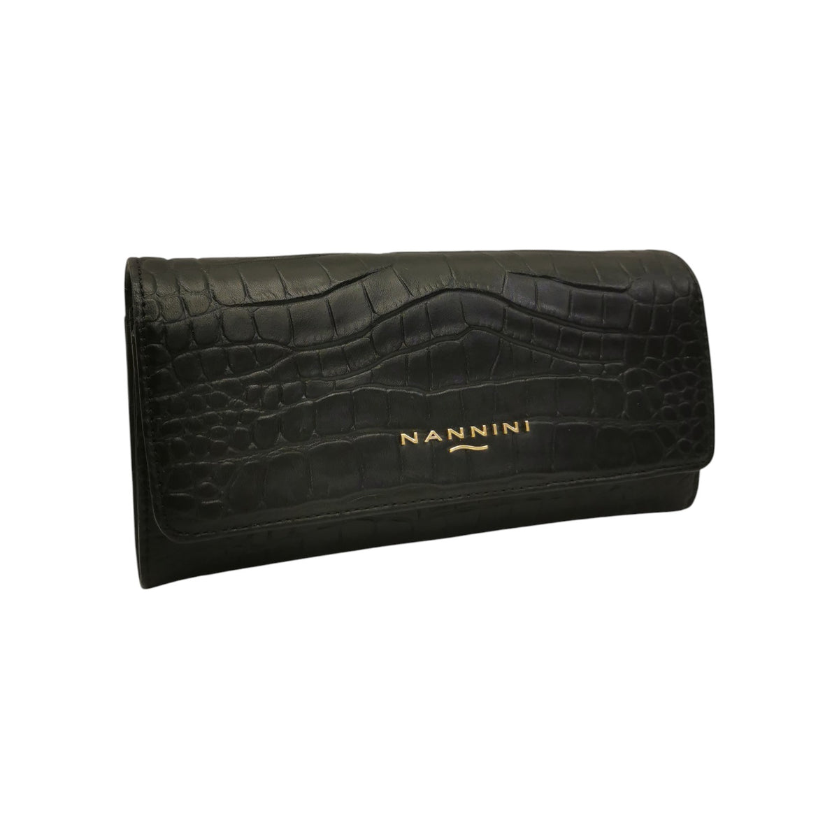 Nannini Firenze Portafoglio Lungo Wallis Donna in Pelle Cocco Nera con Patta