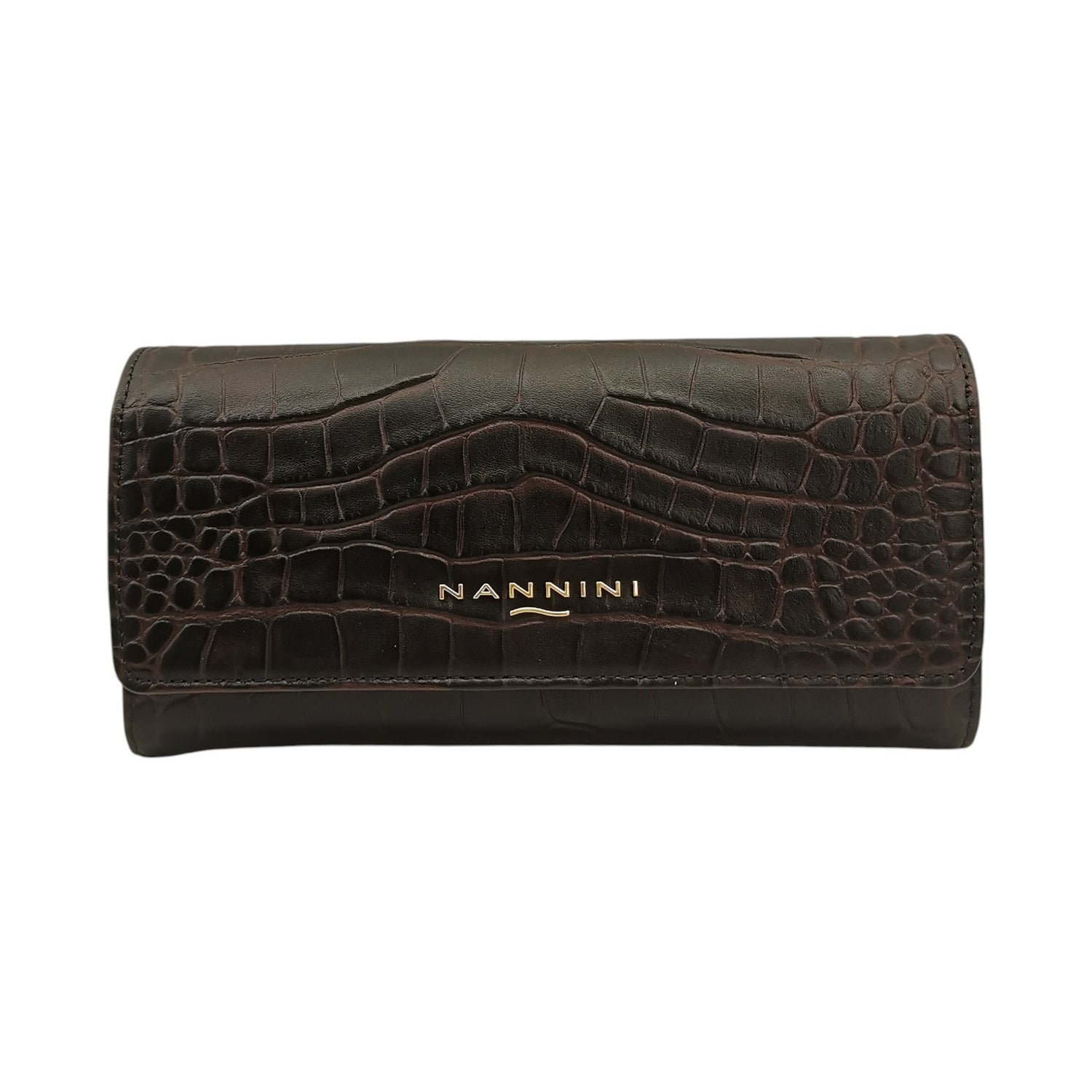 Nannini Firenze Portafoglio Lungo Wallis Donna in Pelle Cocco Sigaro con Patta