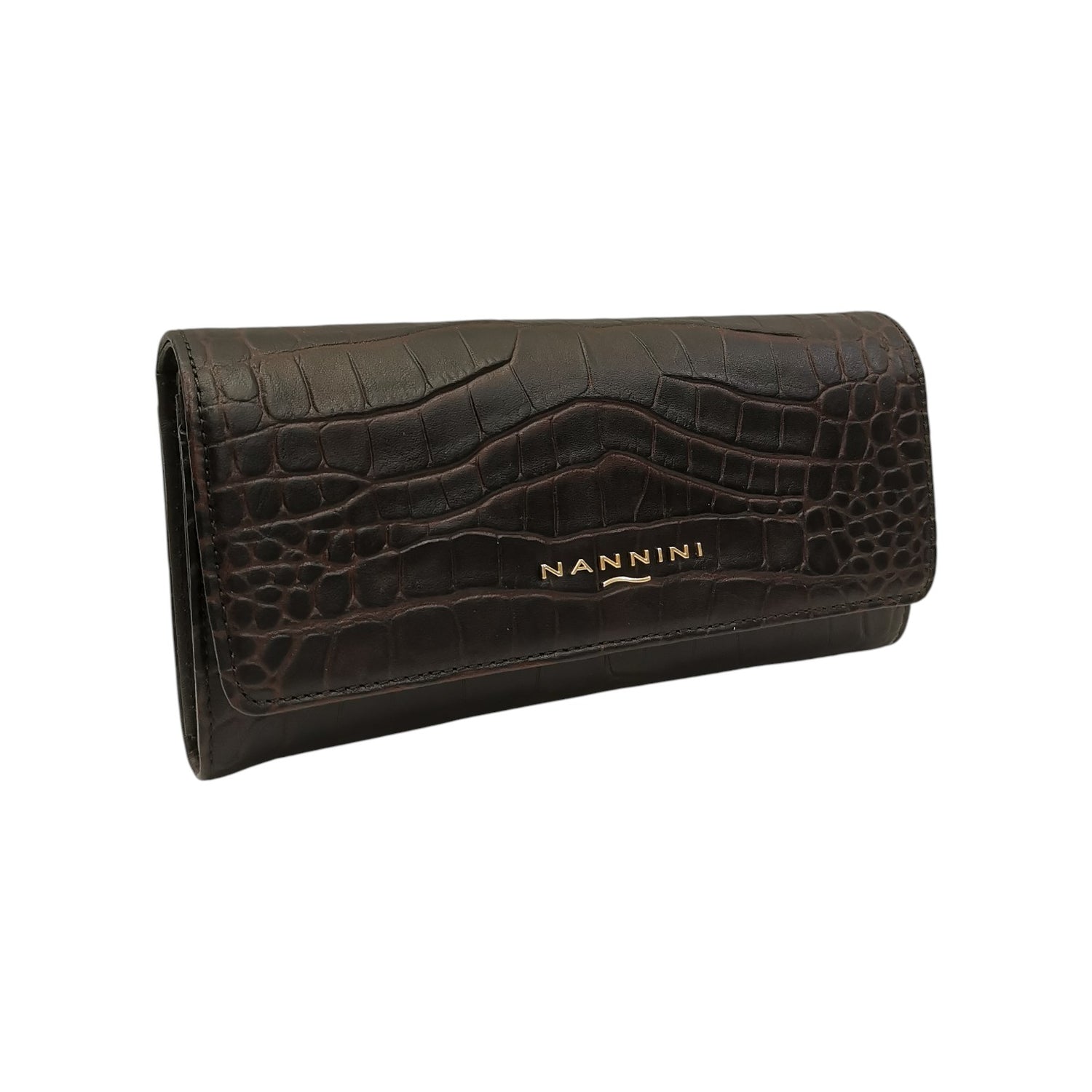 Nannini Firenze Portafoglio Lungo Wallis Donna in Pelle Cocco Sigaro con Patta