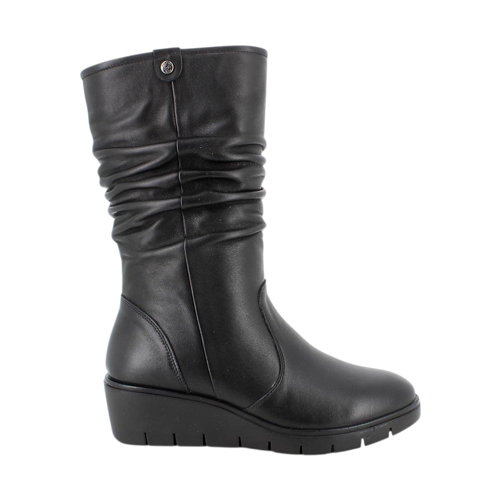 Enval Soft Stivale Donna in Pelle Nera Arricciata con Zeppa Alta 50mm