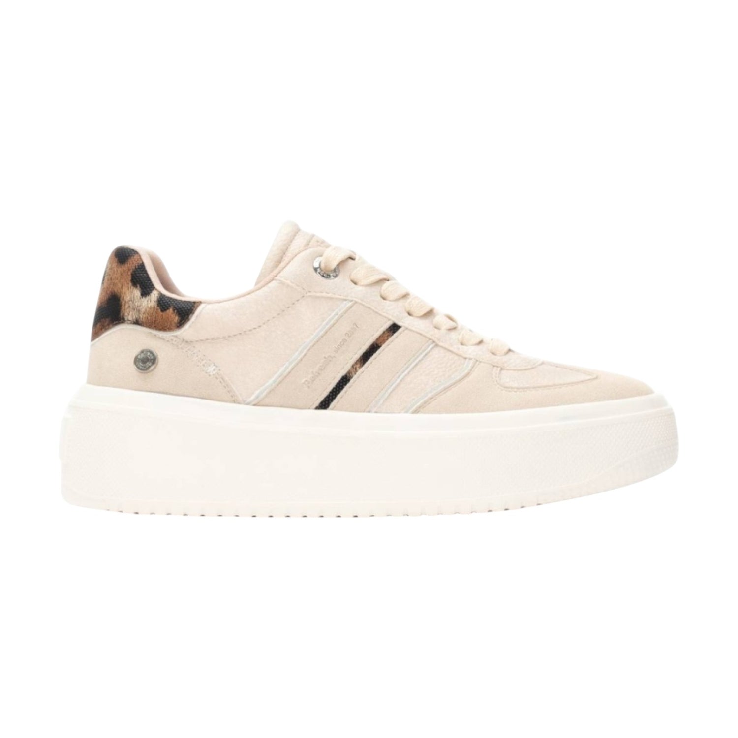 Refresh Sneakers Platform Donna in Ecopelle Beige con Dettaglio Leopardato
