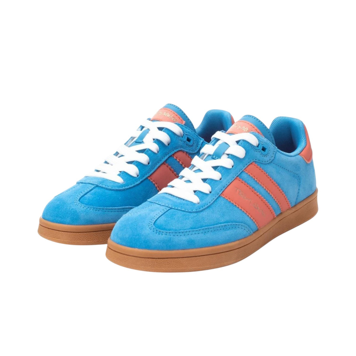Teddy Smith Sneakers Donna in Camoscio e Pelle Azzurro con Inserti Arancio