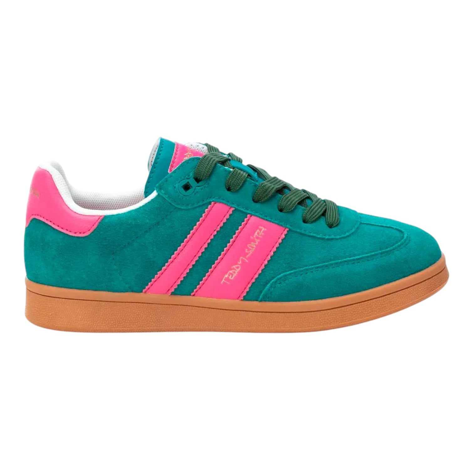 Teddy Smith Sneakers Donna in Camoscio e Pelle Verde con Inserti Fucsia