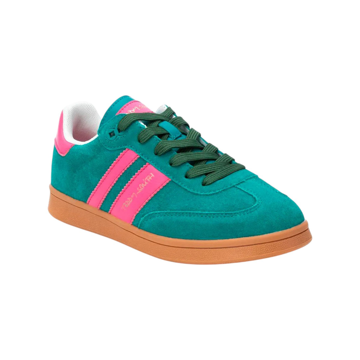 Teddy Smith Sneakers Donna in Camoscio e Pelle Verde con Inserti Fucsia