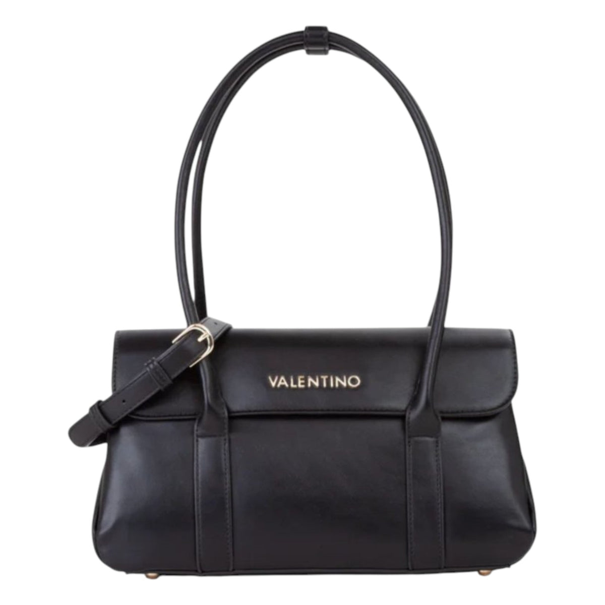 Mario Valentino Borsa a Spalla Donna in Ecopelle Nera con Manici Alti e Tracolla