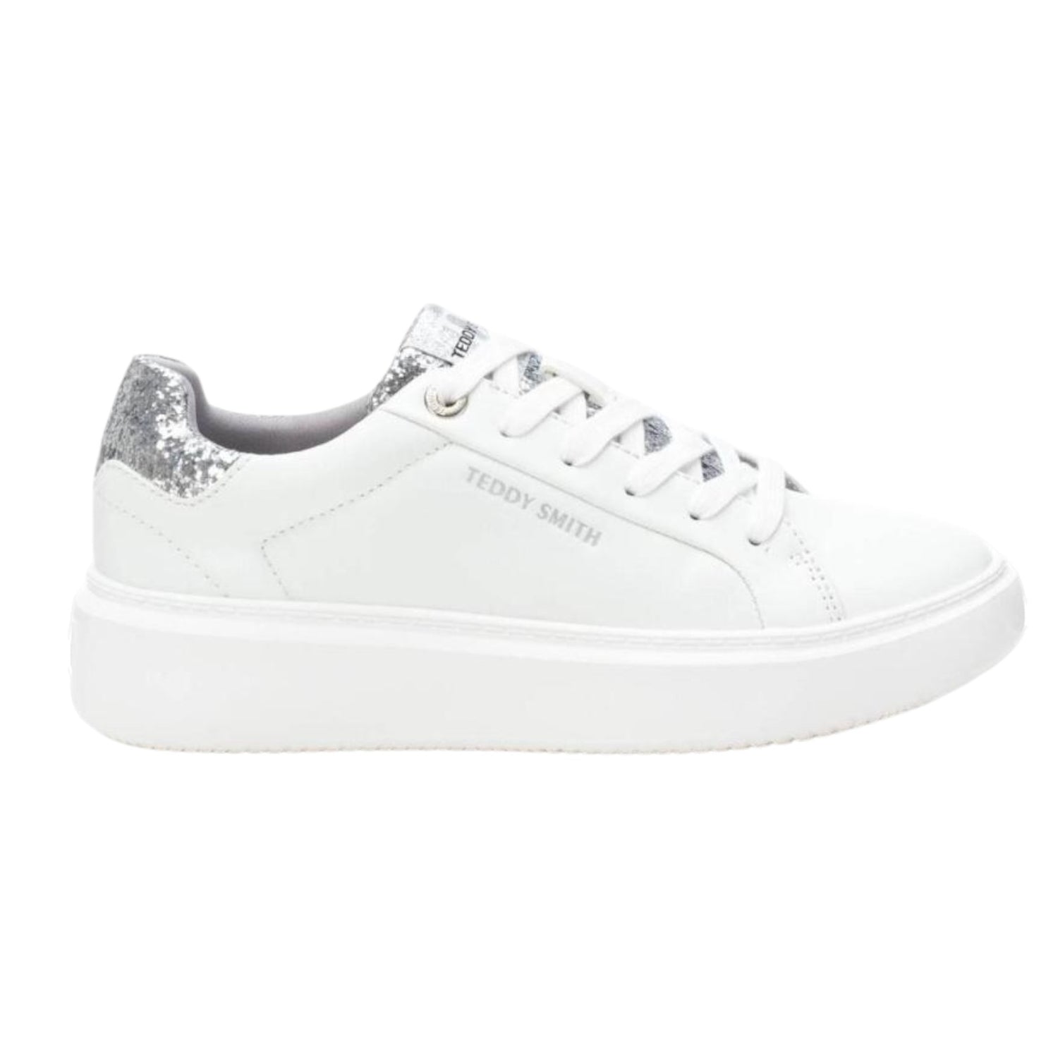 Teddy Smith Sneakers Donna in Ecopelle Bianca con Strass Argento